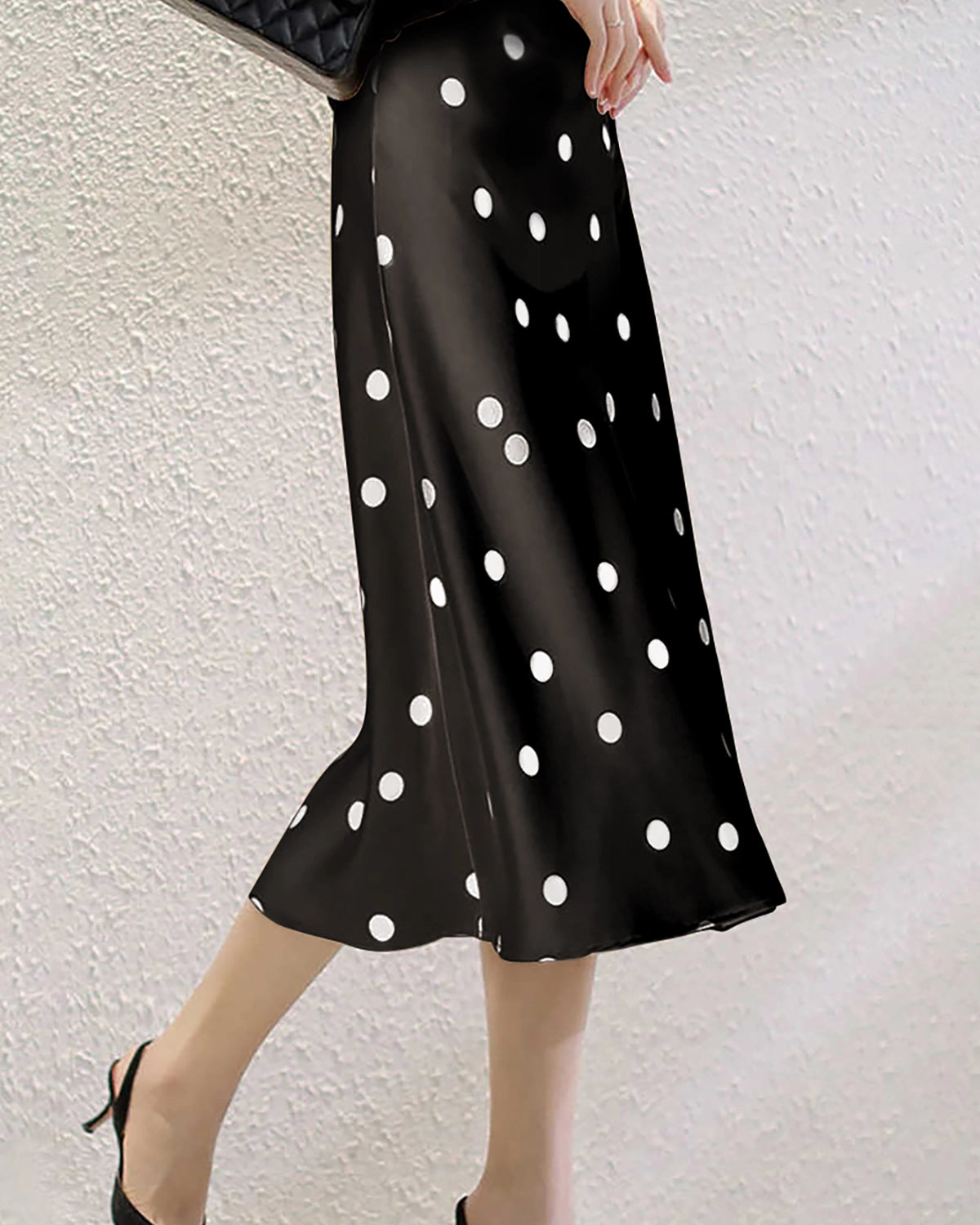 Polka Dot Silk Midi Skirt - Elegant Floral Print A-Line Skirt for Women | Perfect for Office, Party & Date Night Outfits