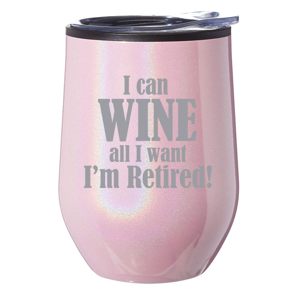 Stemless Wine Tumbler with Lid - Insulated Coffee Travel Mug - Pink Iridescent Glitter Glass for Wine, Cocktails & Hot Drinks - Perfect for Retirement Gifts, Home Use & Outdoor Activities
