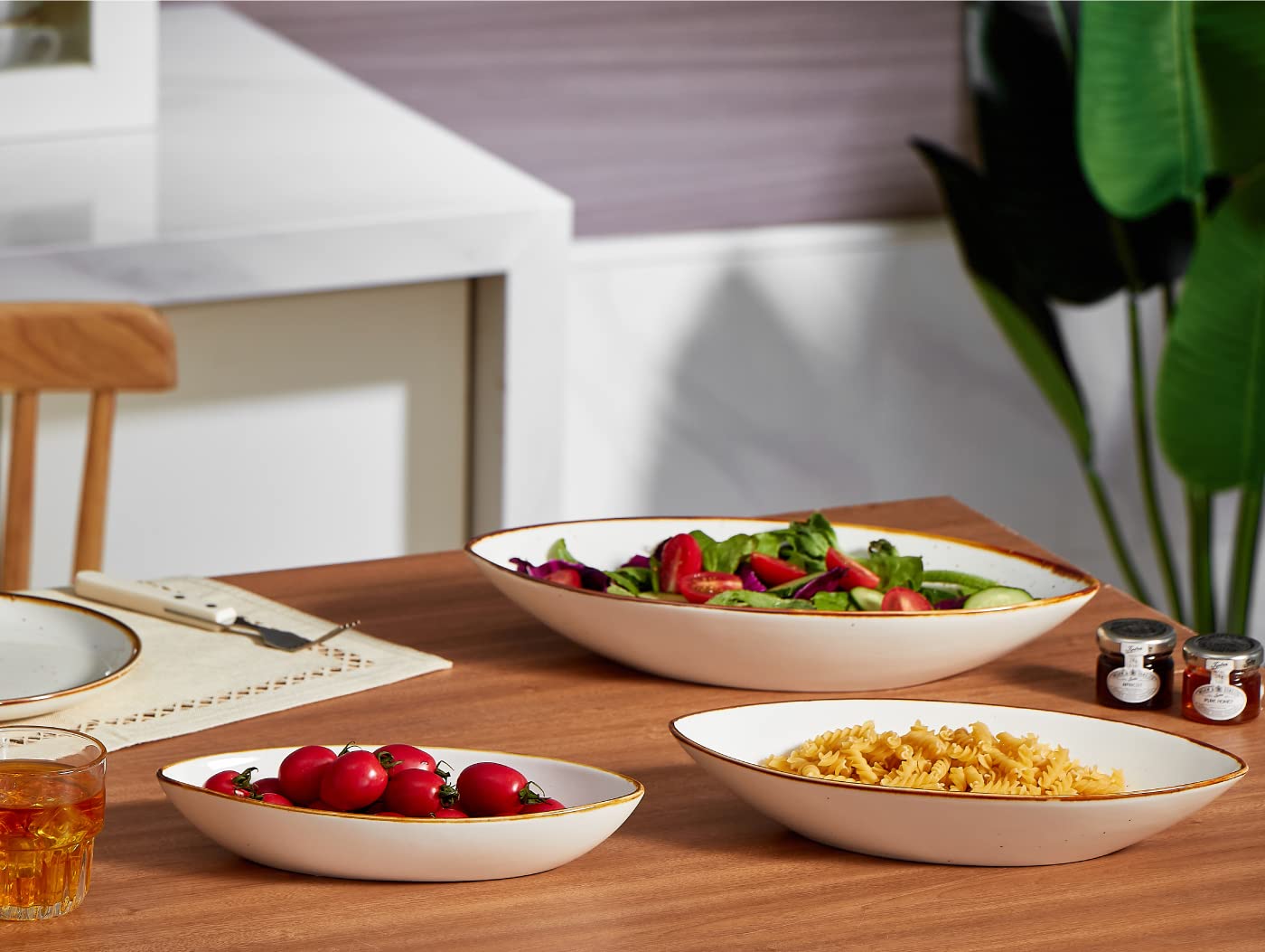 Premium ONEMORE Ceramic Dinner Plates & Serving Bowls Set - 12-Piece Microwave, Oven & Dishwasher Safe Tableware - Cream White for Everyday Dining, Entertaining & Restaurant Use