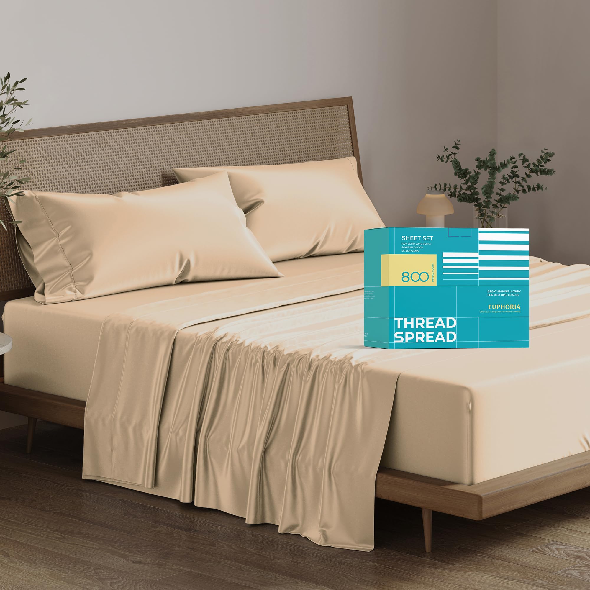 Luxury 100% Egyptian Cotton Sheets Full Size - 800 Thread Count 4-Piece Deep Pocket Sheet Set, Silky Soft Cooling Sateen Weave for Hotel-Quality Comfort, Fits Mattress Up to 18