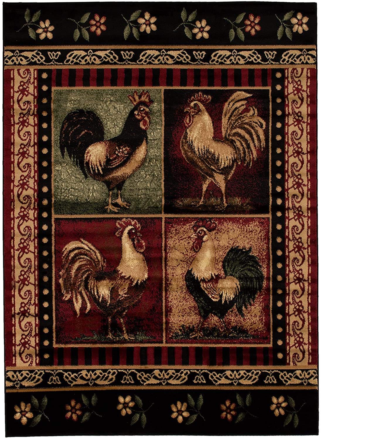 Champion Rugs Wildlife Nature Rustic Lodge French Country Rooster Chicken Slice Accent Rug - 5’3”x7’5” Farmhouse Kitchen Decor for Cabin, Living Room & Dining Room