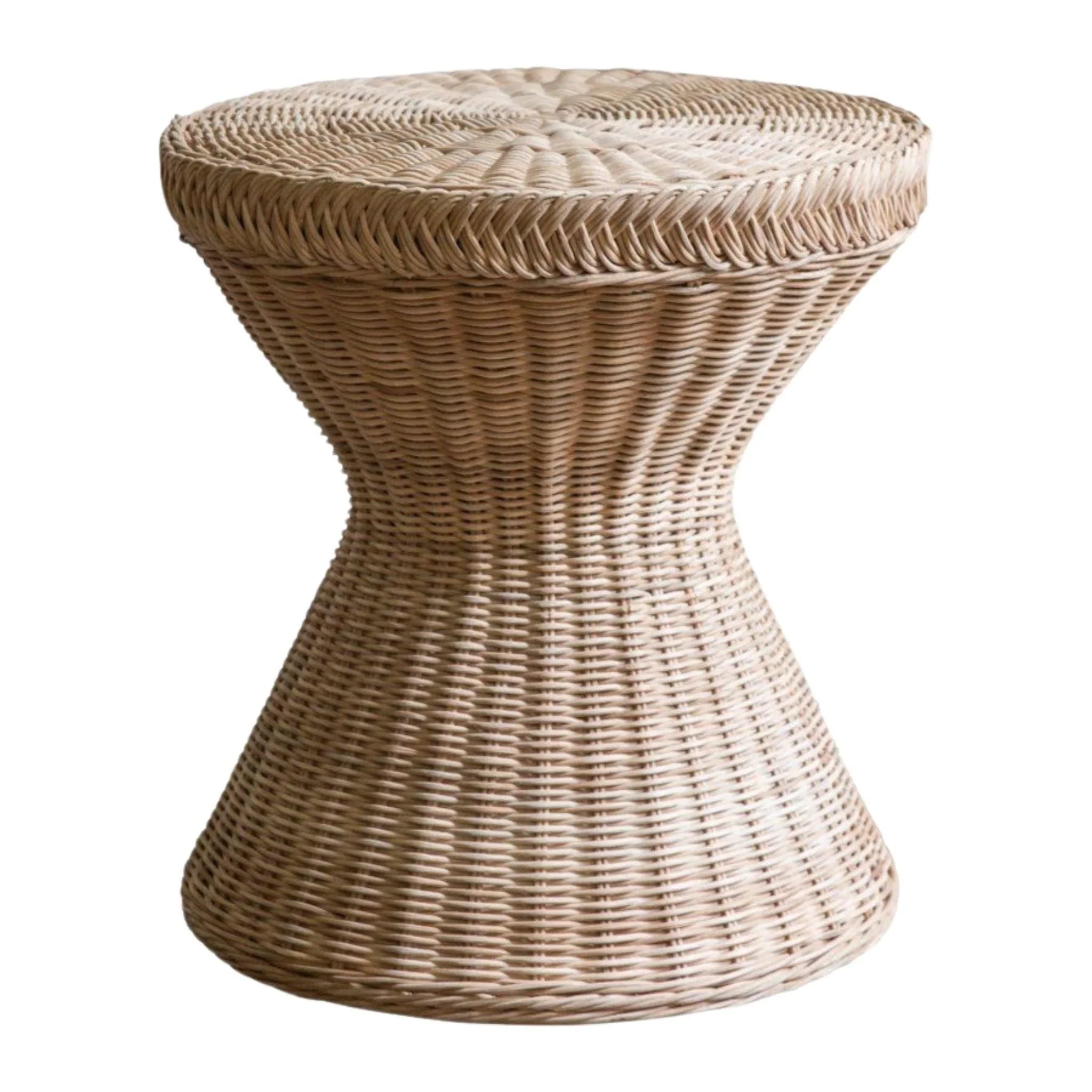 Braided Chatham Hourglass Wicker Side Table - Natural Rattan End Table for Living Room, Bedroom, or Patio - Perfect for Coffee, Books, and Decor