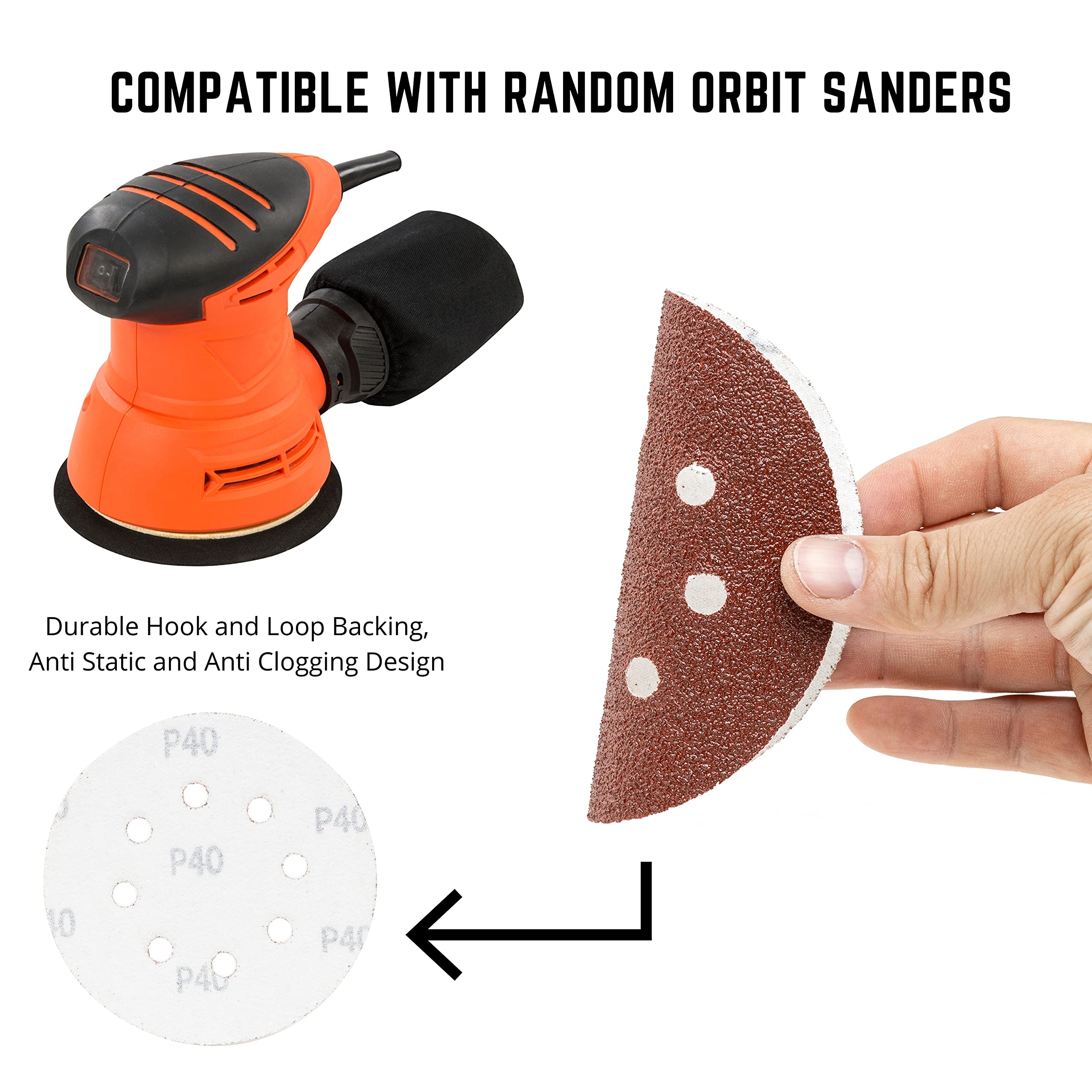 NEIKO 11270A 72-Piece 5-Inch Hook & Loop Sanding Discs Kit | 40-320 Grit Aluminum Oxide Sandpaper Assortment for Orbital Sander | Woodworking, Metal Polishing, DIY Home Projects & Auto Body Repair