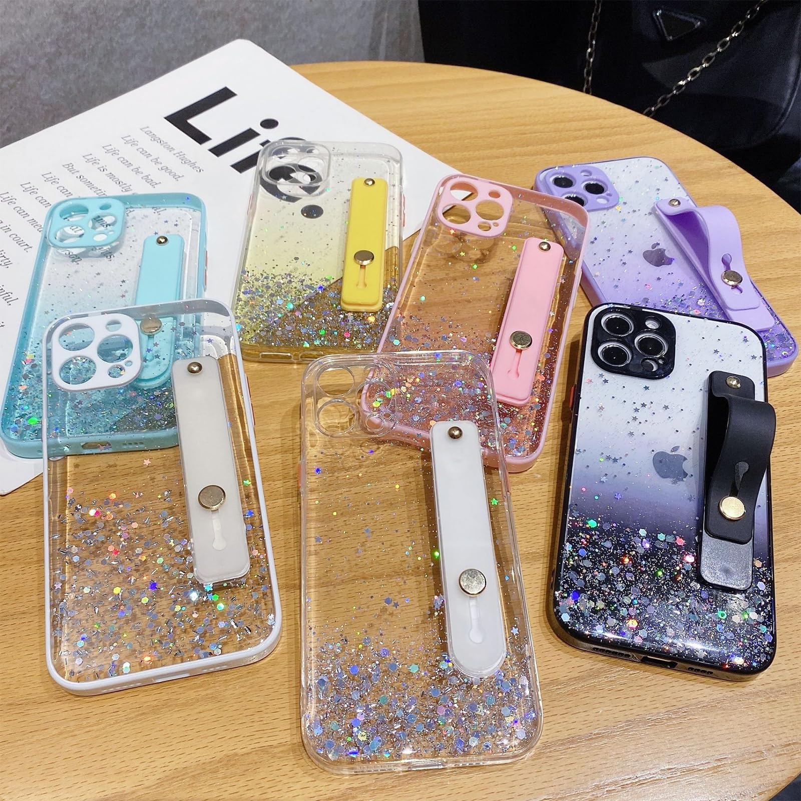 Sparkly Glitter Clear iPhone 11 Pro Max Case with Adjustable Wrist Strap & Kickstand | 6.5
