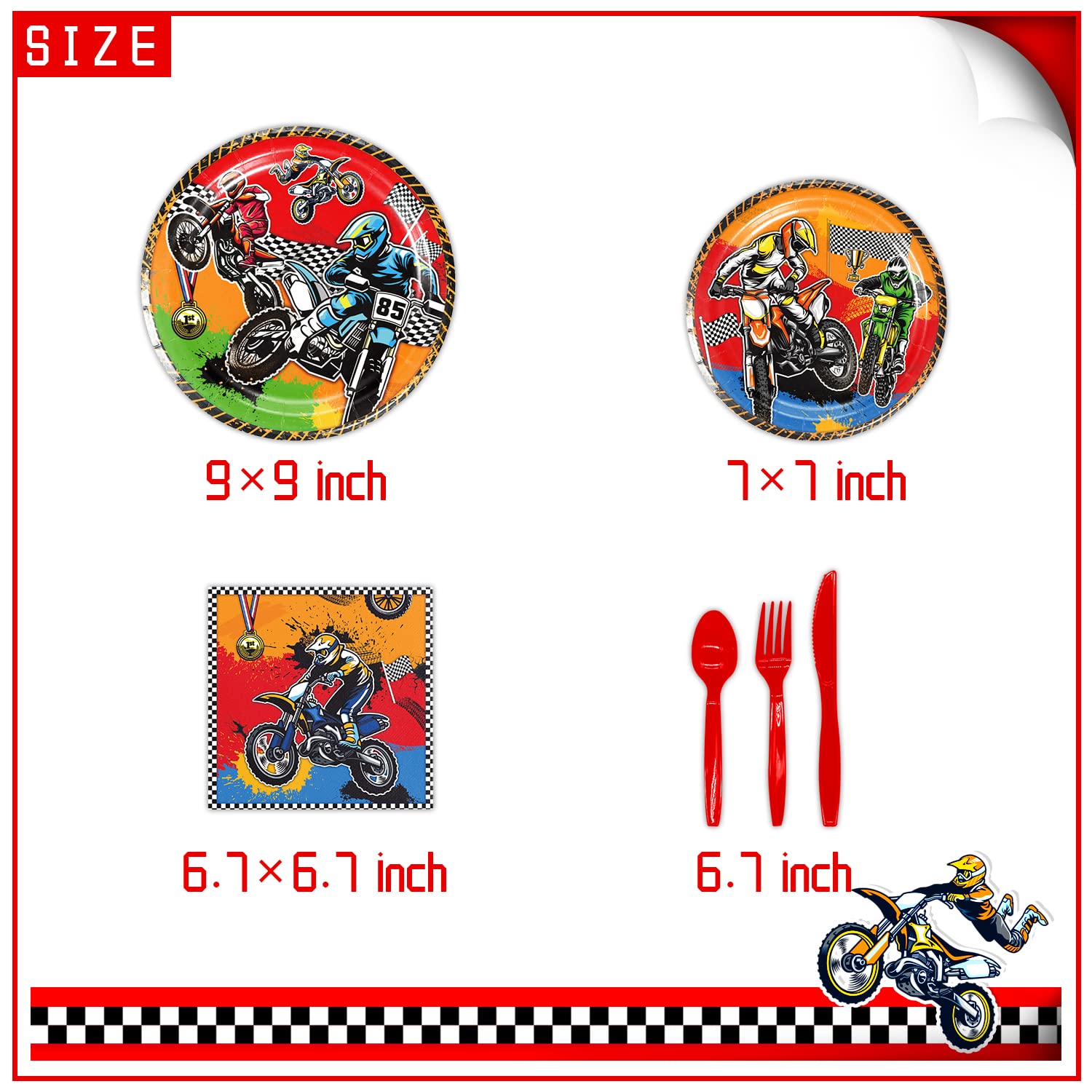 Dirt Bike Birthday Party Decorations for Boys - Motorcycle Themed Banner, Backdrop, Tablecloth, Balloons, Cake & Cupcake Toppers, 7