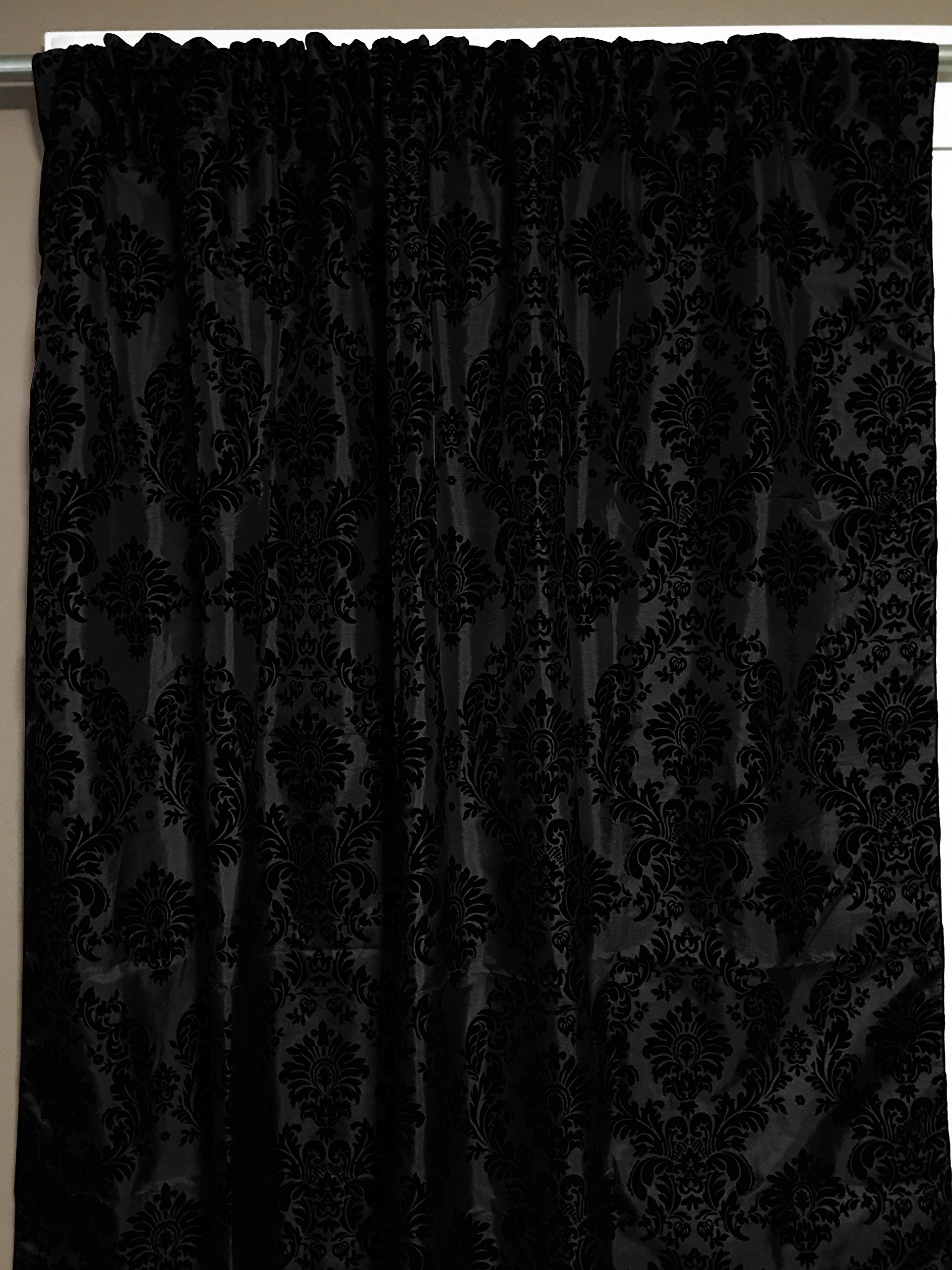 Luxury Taffeta Flocking Damask Print Curtain Panel - 58