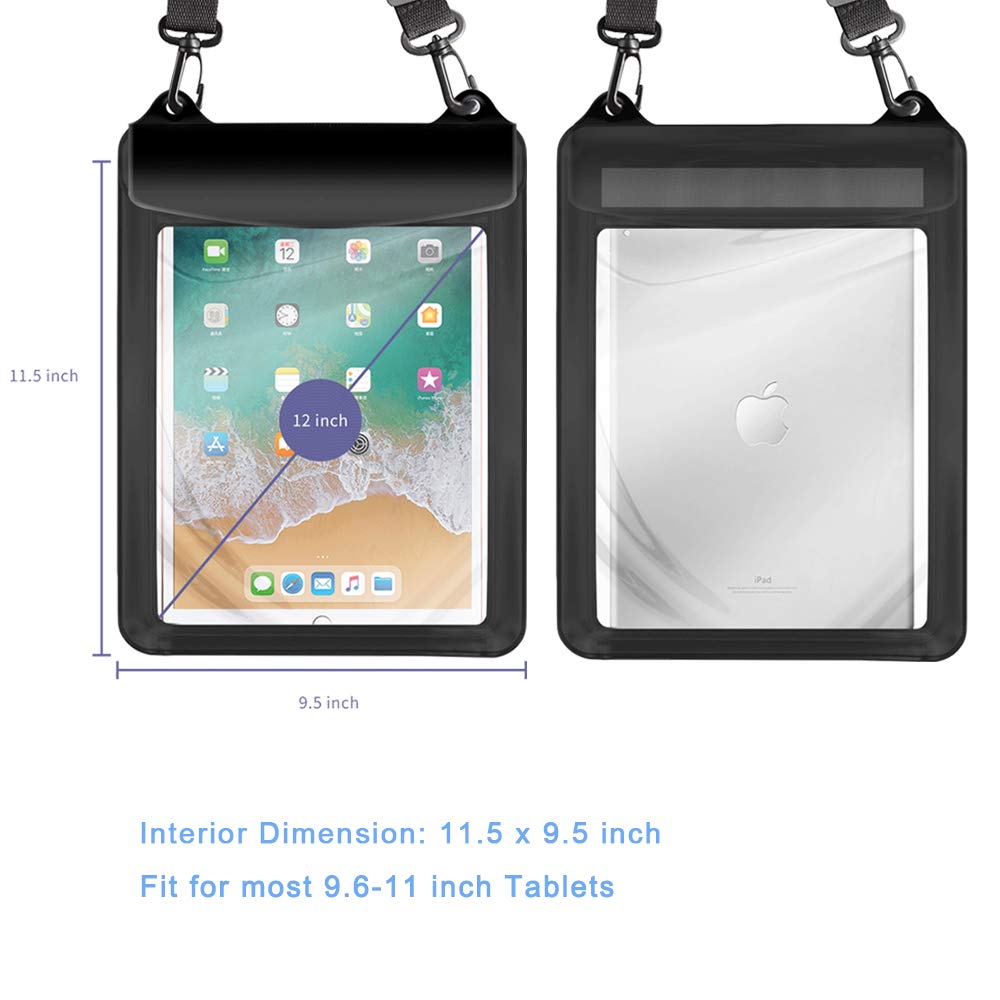 **Universal Waterproof Tablet Case - Dry Bag for iPad 10.2/9.7, iPad Pro 11/10.5, iPad Air, Samsung Galaxy Tab, Surface Go & More - Perfect for Swimming, Boating & Outdoor Adventures (Black)**