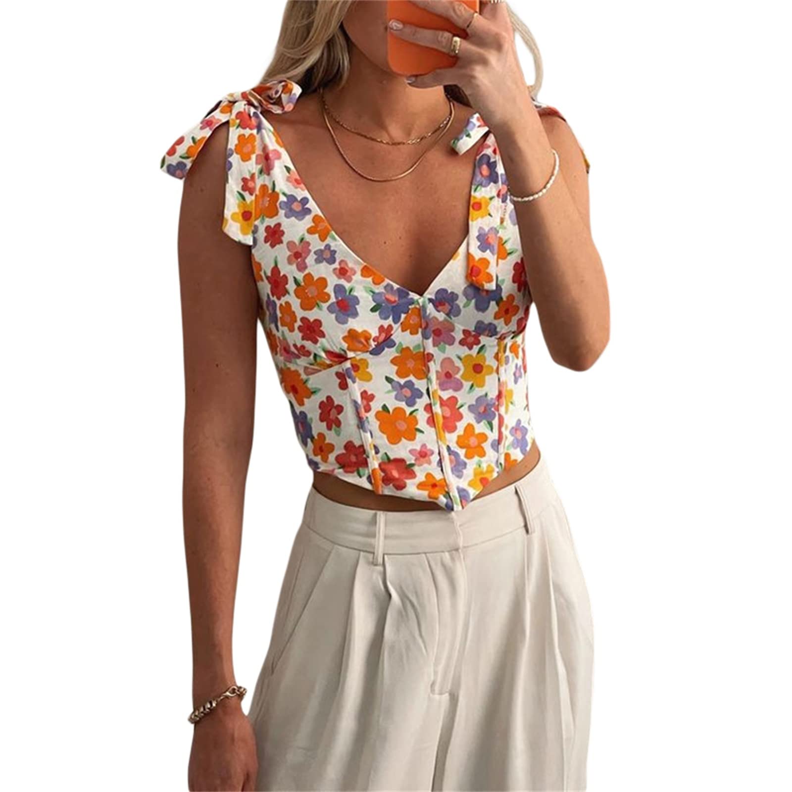 Y2K Women's Crop Top - Sleeveless Spaghetti Strap Halter Tank Top | Backless Cami Shirt for Streetwear & Aesthetic Outfits | Perfect for Summer, Concerts, and Casual Wear