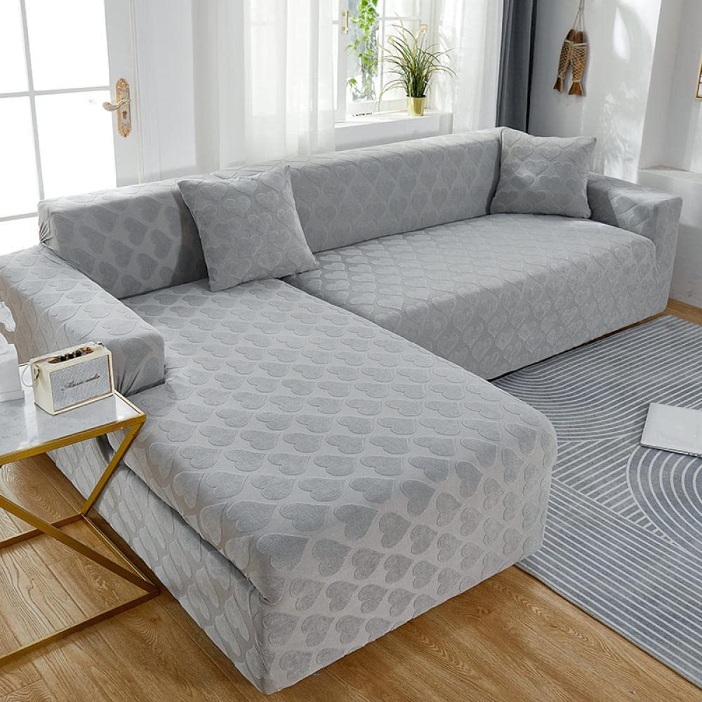 YQJYMFZ 3-Seater Jacquard Velvet Sofa Slipcover - Stretchable Furniture Protector for Living Room Couch, Light Grey Corner Sofa Cover | Perfect for Home Decor, Pet Protection & Daily Use