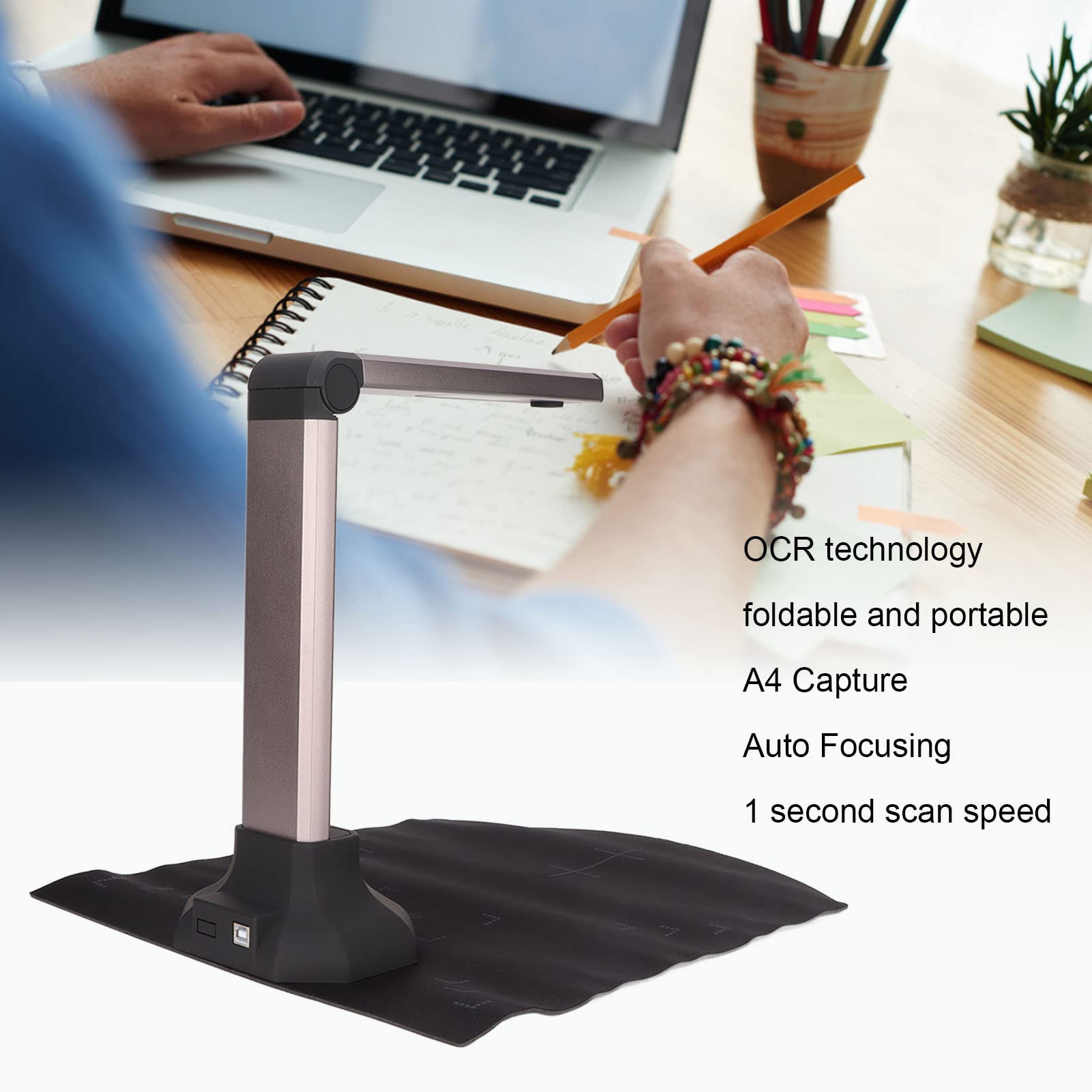 USB Document Scanner with Smart Correction & OCR Technology - A4 Size, 1 Second Fast Scanning for ID Cards, Books & Documents | Perfect for Home Office, Online Teaching & Digitizing Files