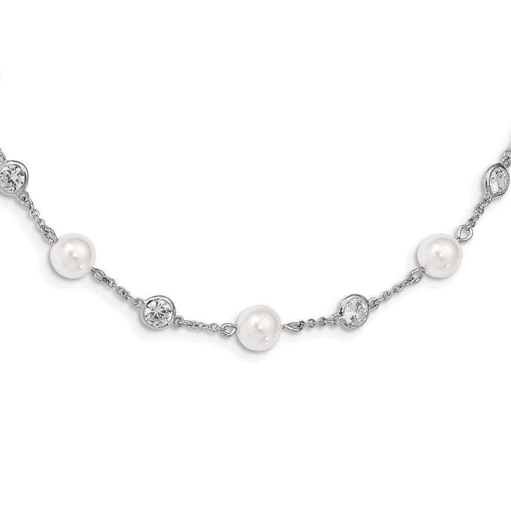 Elegant Sterling Silver Cubic Zirconia & Simulated Pearl Necklace for Women | Perfect for Weddings, Parties & Special Occasions | Dainty Jewelry Gift