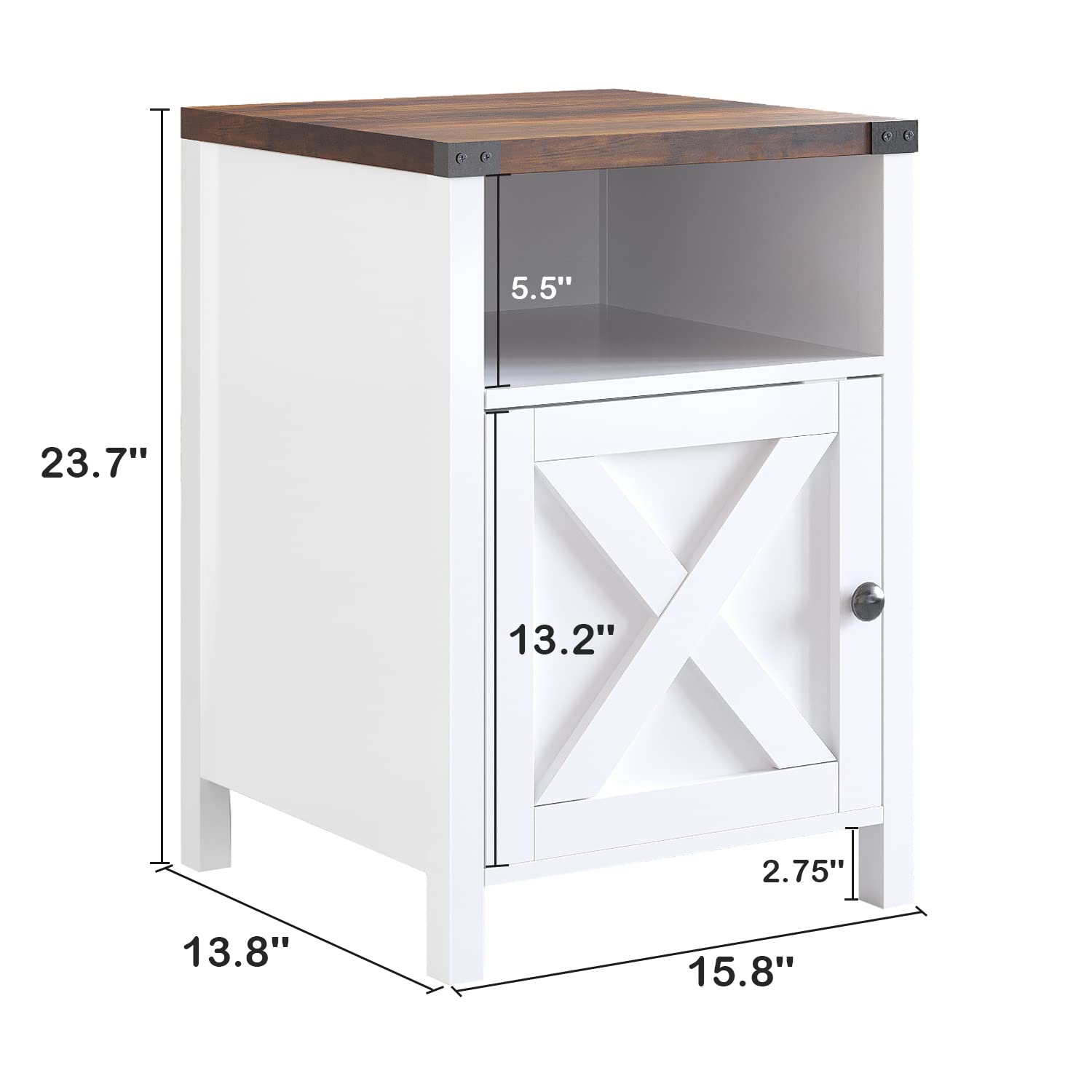 Farmhouse End Table Set of 2 - Rustic Night Stand with Barn Door & Storage Shelf - White Side Table for Bedroom, Living Room - Perfect for Farmhouse Decor & Small Space Storage