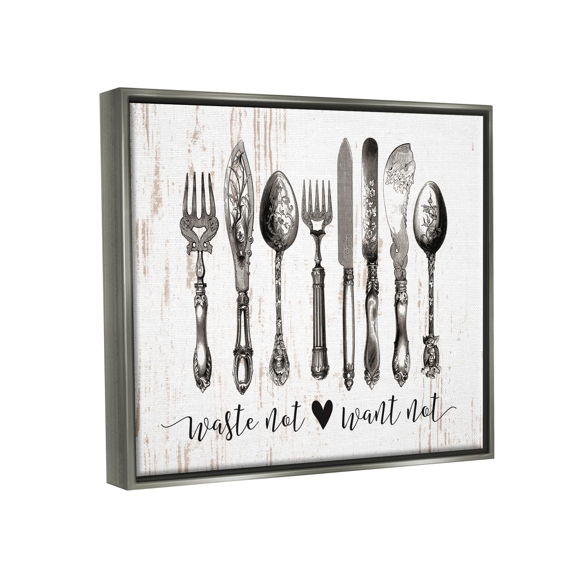 Stupell Industries 'Waste Not Want Not' Silverware Drawing - Kitchen Wall Art by Lettered & Lined | Perfect for Dining Room Decor & Farmhouse Style Kitchens