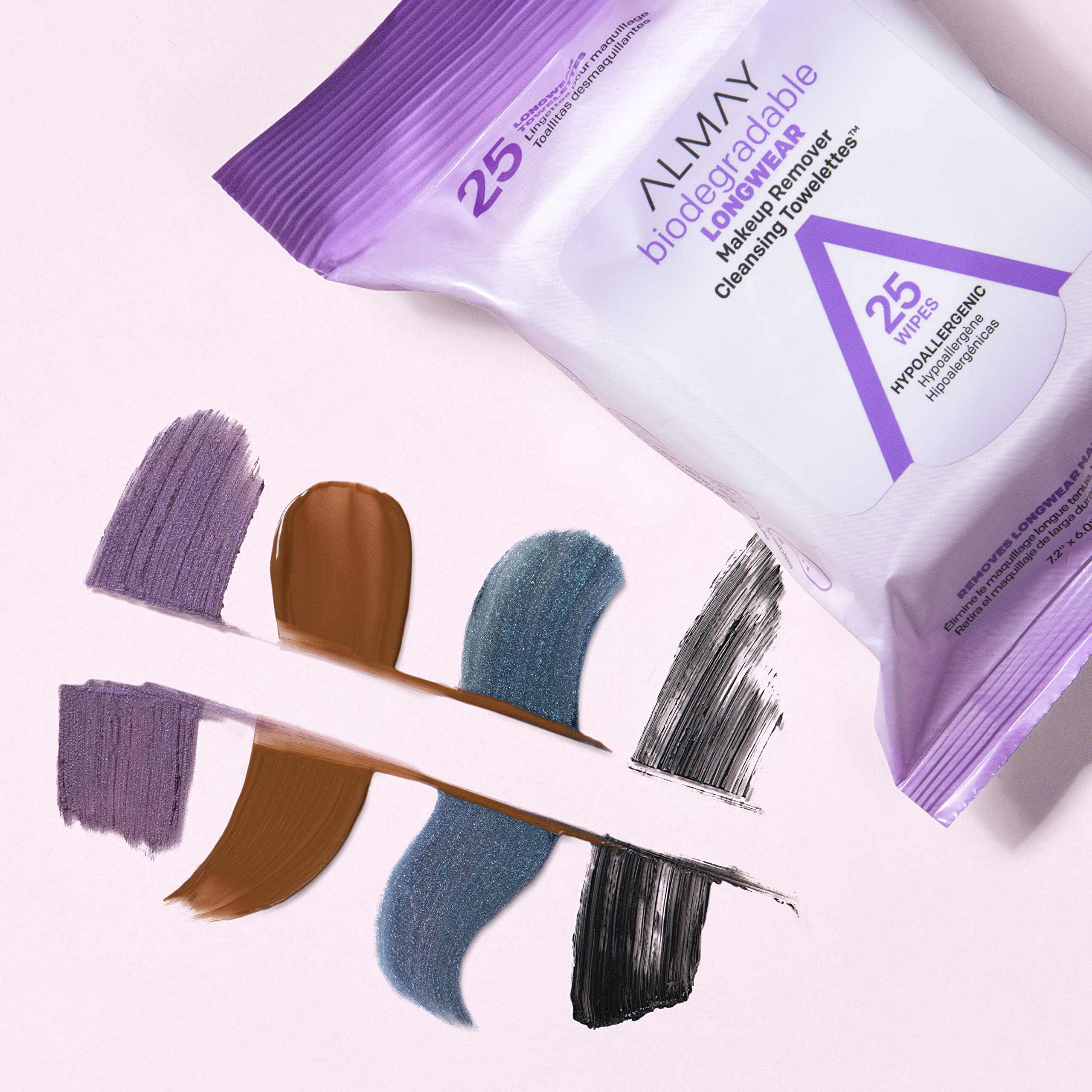 Almay Makeup Remover Cleansing Towelettes | Biodegradable Longwear Makeup Wipes for Sensitive Skin | Hypoallergenic, Fragrance-Free & Cruelty-Free | 25 Count | Perfect for Travel, Gym & Daily Skincare Routine
