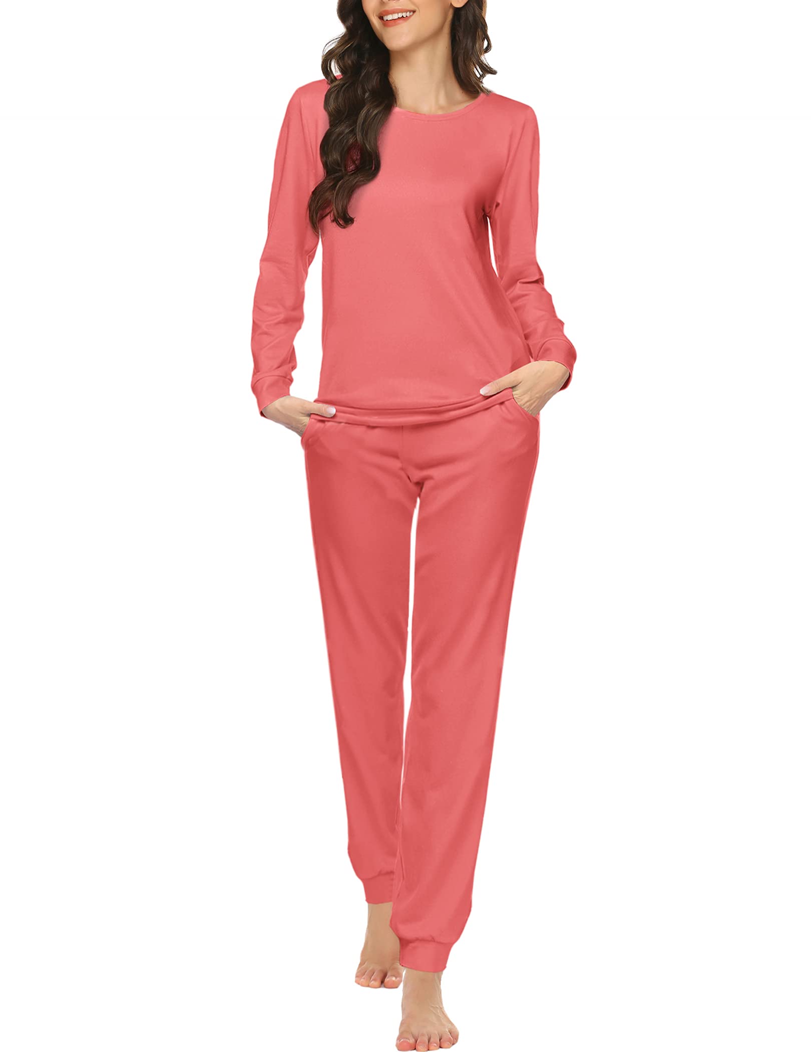 Ekouaer Women's Long Sleeve Pajama Set - Soft Star Print Sleepwear with Pockets for Cozy Nights & Lounge Wear | Perfect for Sleepovers, Relaxing at Home, and Gift Giving
