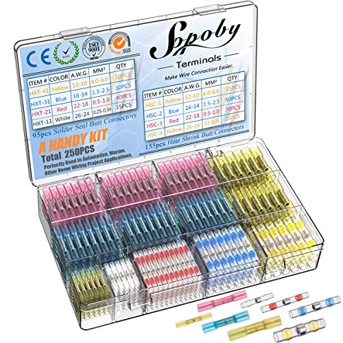 250PCS Heat Shrink Wire Connectors Kit - Waterproof Solder Seal & Butt Crimp Electrical Connectors (26-10GA) for Marine, Automotive, and Home Wiring Repairs
