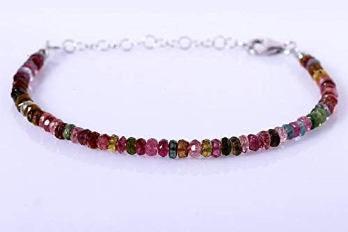 Precious-GEMS Multi Tourmaline Gemstone Bracelet - Adjustable October Birthstone Jewelry for Women - Rainbow Tourmaline Bracelet for Everyday Wear & Special Occasions