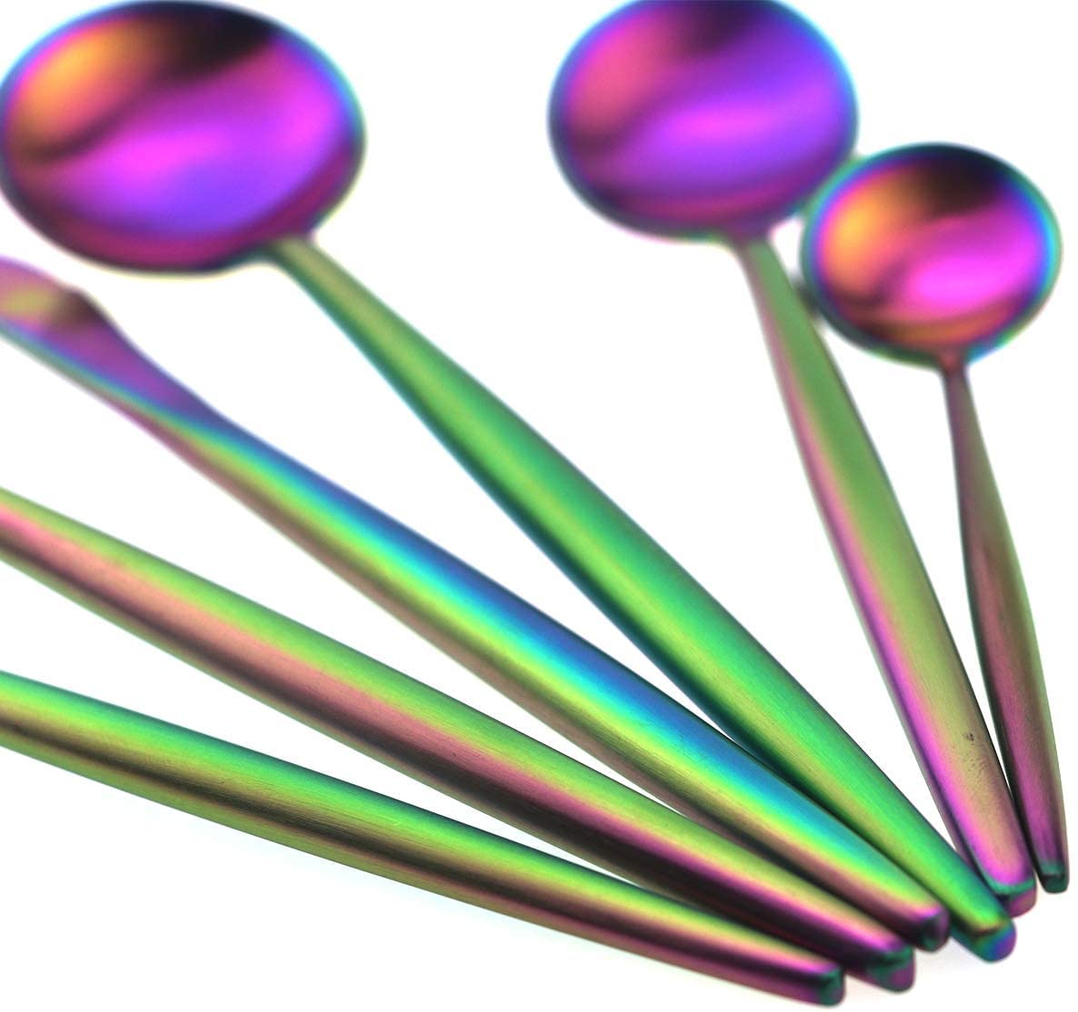 Gugrida 6-Piece Matte Rainbow Dessert Spoon Set - 18/10 Stainless Steel Salad Spoons (7.2 Inches) - Elegant Flatware for Wedding, Christmas Party, Camping & Kitchen Use - Durable Tableware for Desserts, Salads & Special Occasions