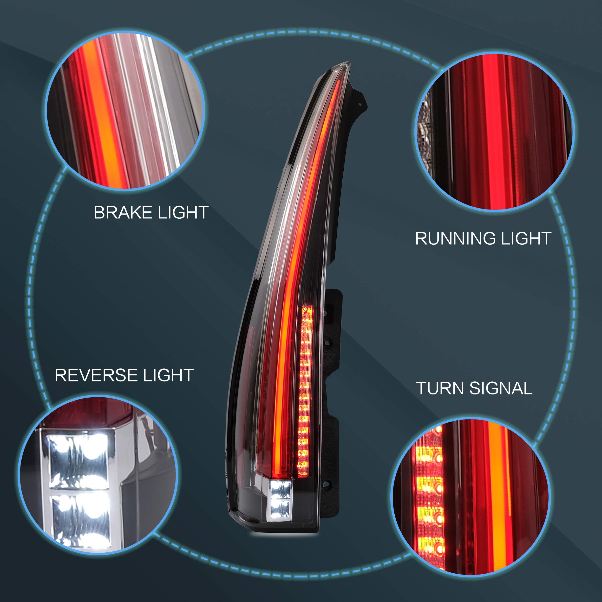 VLAND LED Tail Lights Assembly for 2007-2014 Cadillac Escalade/Escalade ESV - Red Turn Signal, 6 Hole Design, 5 Pin Plug (Not Compatible with GMC/Chevrolet) - Upgrade Your Vehicle's Style & Safety for Night Driving & Off-Road Adventures
