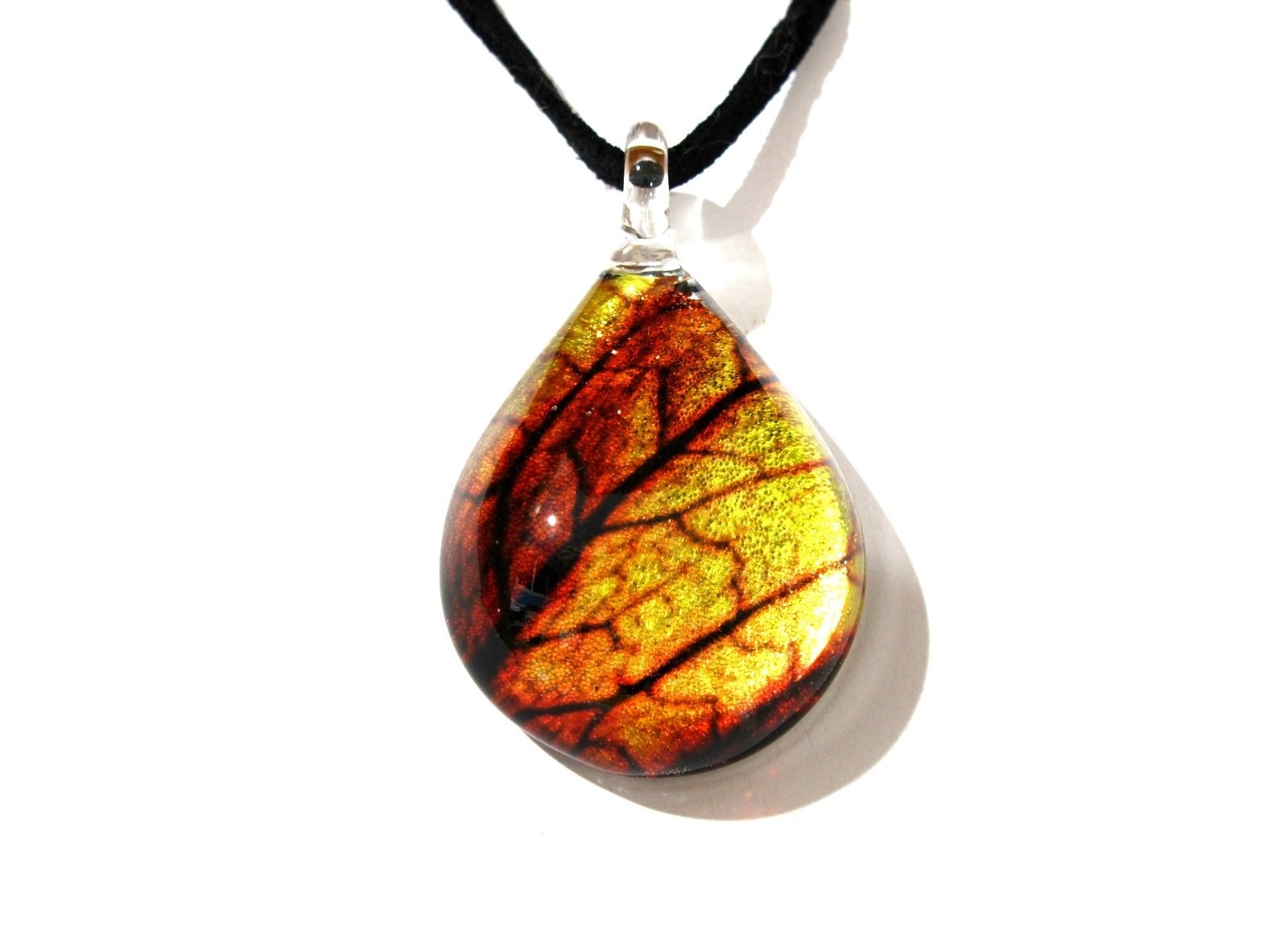 Handmade Gold Leaf Glass Pendant Necklace for Women & Men - Autumn Fashion Jewelry