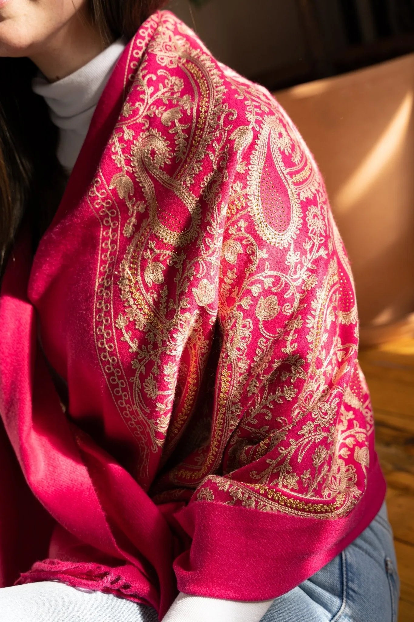 Elegant Reversible Embroidered Scarf for Women - Shimmering Fashion Accessory for Fall & Winter Outfits, Parties and Special Occasions