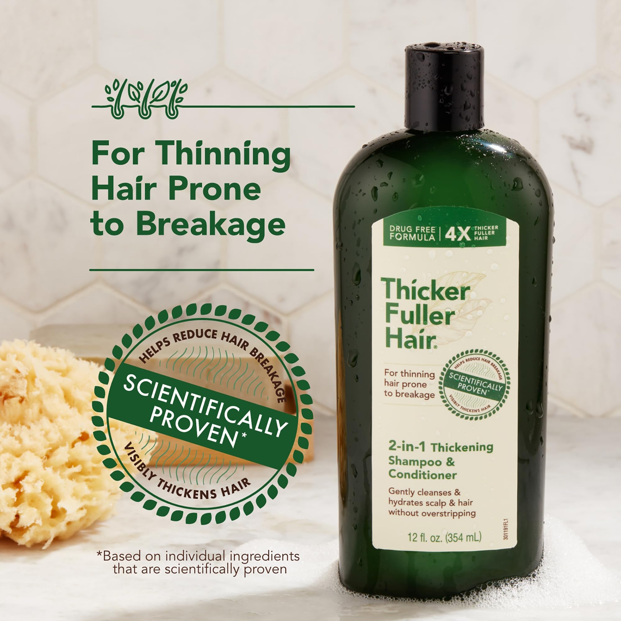 Thicker Fuller Hair 2-in-1 Thickening Shampoo & Conditioner for Men - Volumizing Shampoo for Thinning Hair with Aloe Vera - Hydrating & Strengthening Hair Care - 12 oz - Perfect for Daily Use & Styling