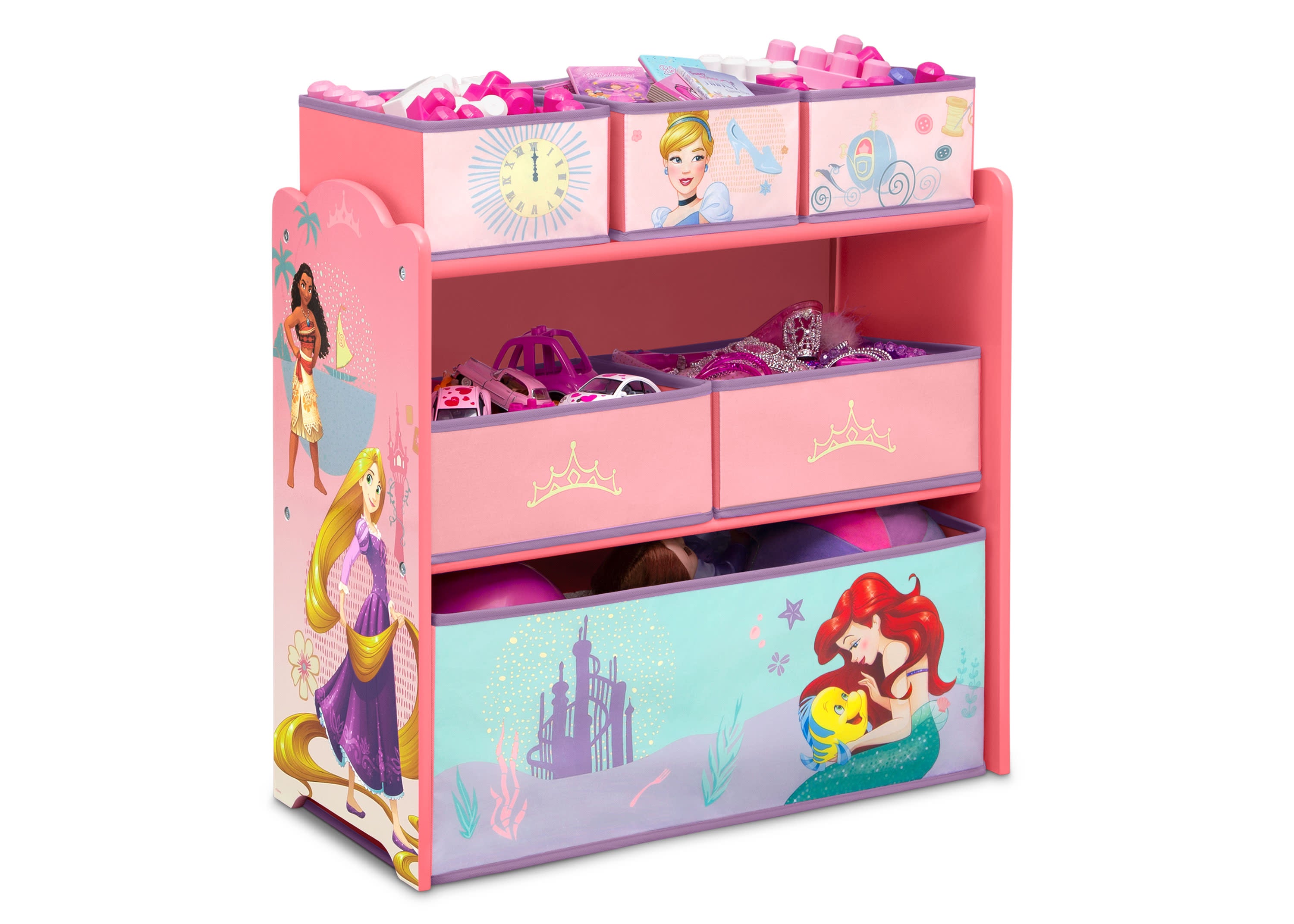 Princess 6-Bin Toy Organizer with Storage Baskets - Kids Room Decor & Playroom Storage Solution for Toys, Books, and Arts Supplies