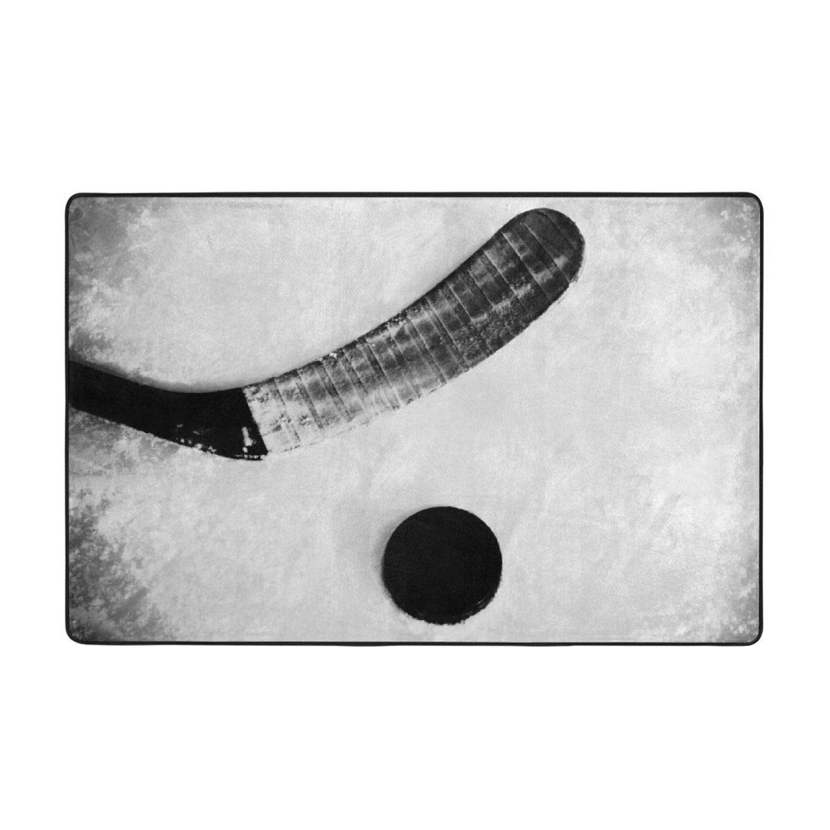 Premium Ice Hockey Ball Throw Area Rug - Non-Slip Washable Sports Carpet for Living Room, Bedroom, Kitchen | 6x4ft Hockey Theme Floor Mat - Perfect for Game Rooms, Man Caves & Sports Decor