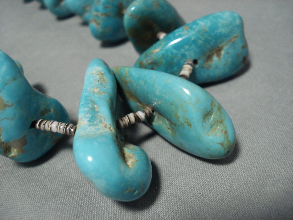 132 Grams Monster Chunk Royston Turquoise Vintage Navajo Native American Heishi Beaded Necklace - Handmade Southwest Jewelry for Boho Fashion & Spiritual Healing