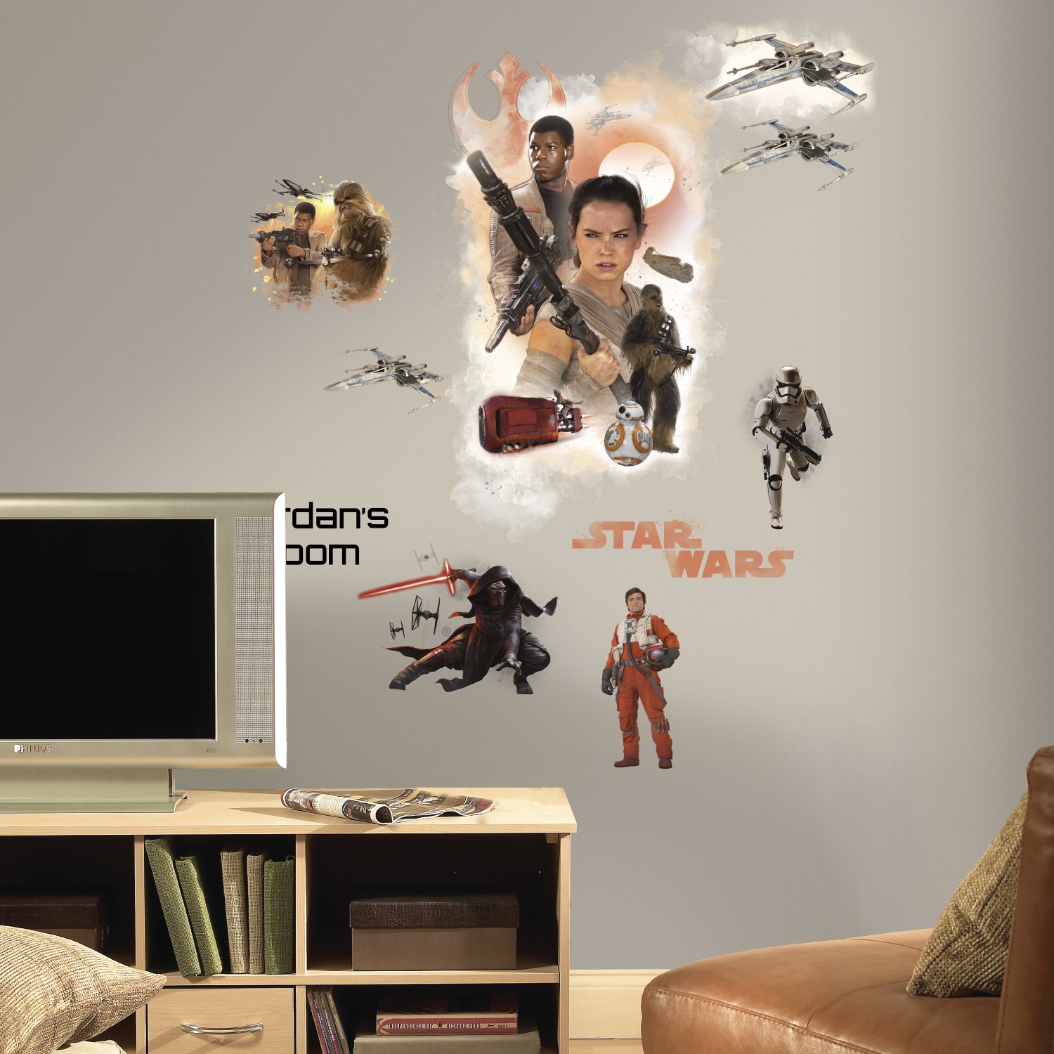 Star Wars Episode VII Hero Peel & Stick Wall Decals - Removable Wall Stickers for Kids Room, Nursery, Dorm & Office Decor - Easy to Apply & Remove Wall Art Set