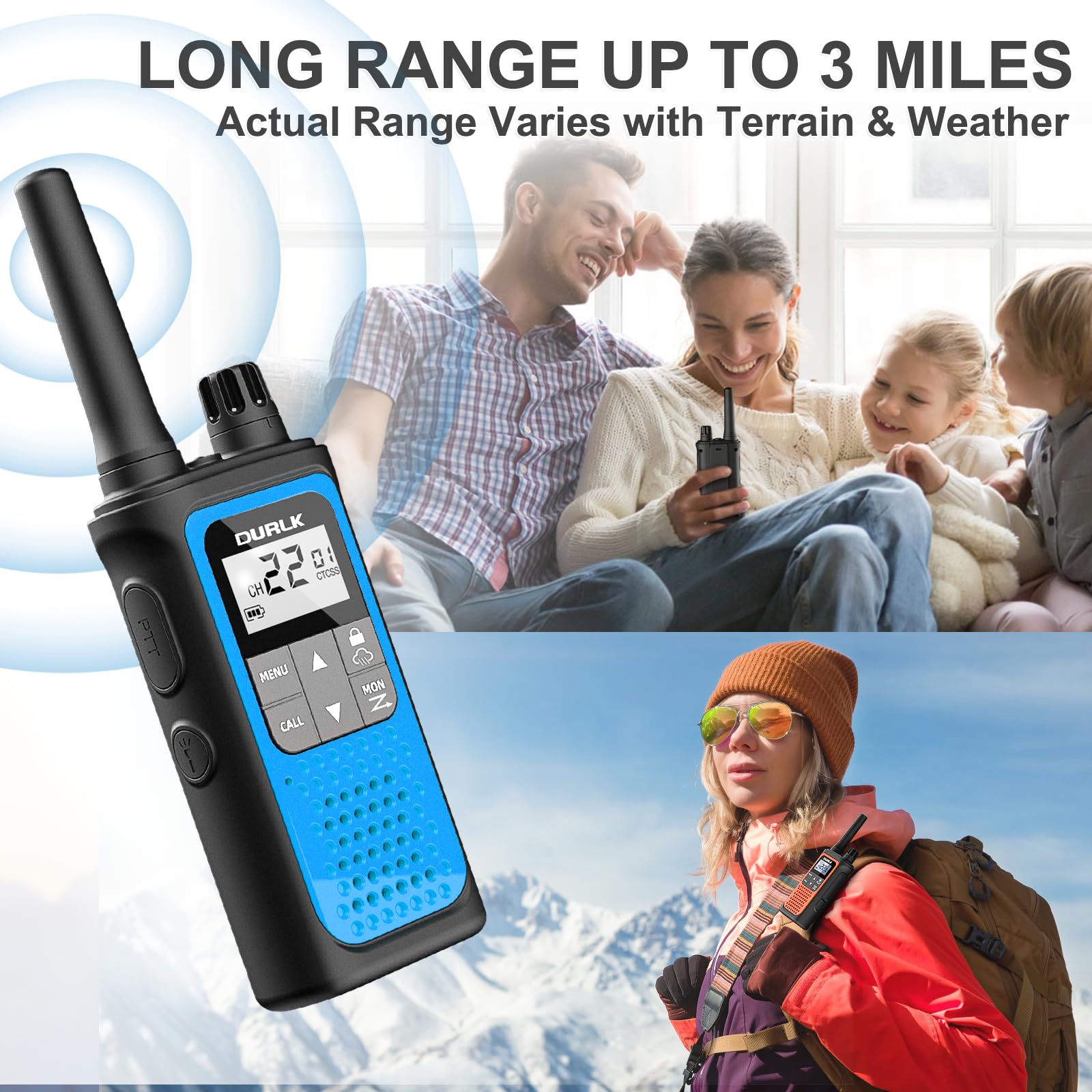 Rechargeable Long Range Walkie Talkies 4 Pack - 22 FRS Channel 2 Way Radios with NOAA Weather Alert, 1800mAh Li-ion Battery & USB-C Charger for Adults - Perfect for Hiking, Camping, Cruises, and Outdoor Adventures