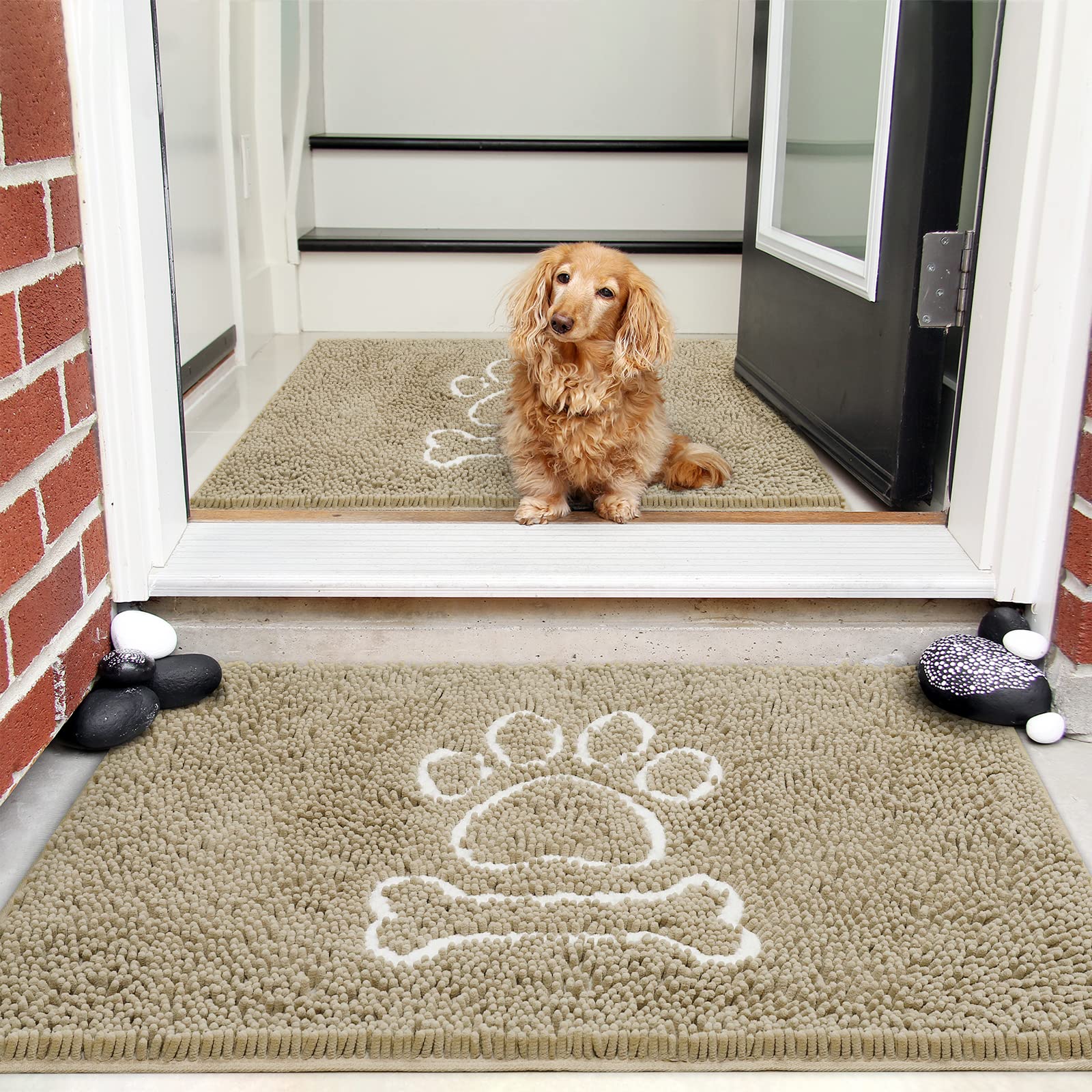 AROGAN Indoor Door Mat - Non-Slip Chenille Entryway Rug for Mud, Water & Pet Paws, Machine Washable 30x48 Beige Doormat - Perfect for Front Door, High Traffic Areas & Pet-Friendly Homes