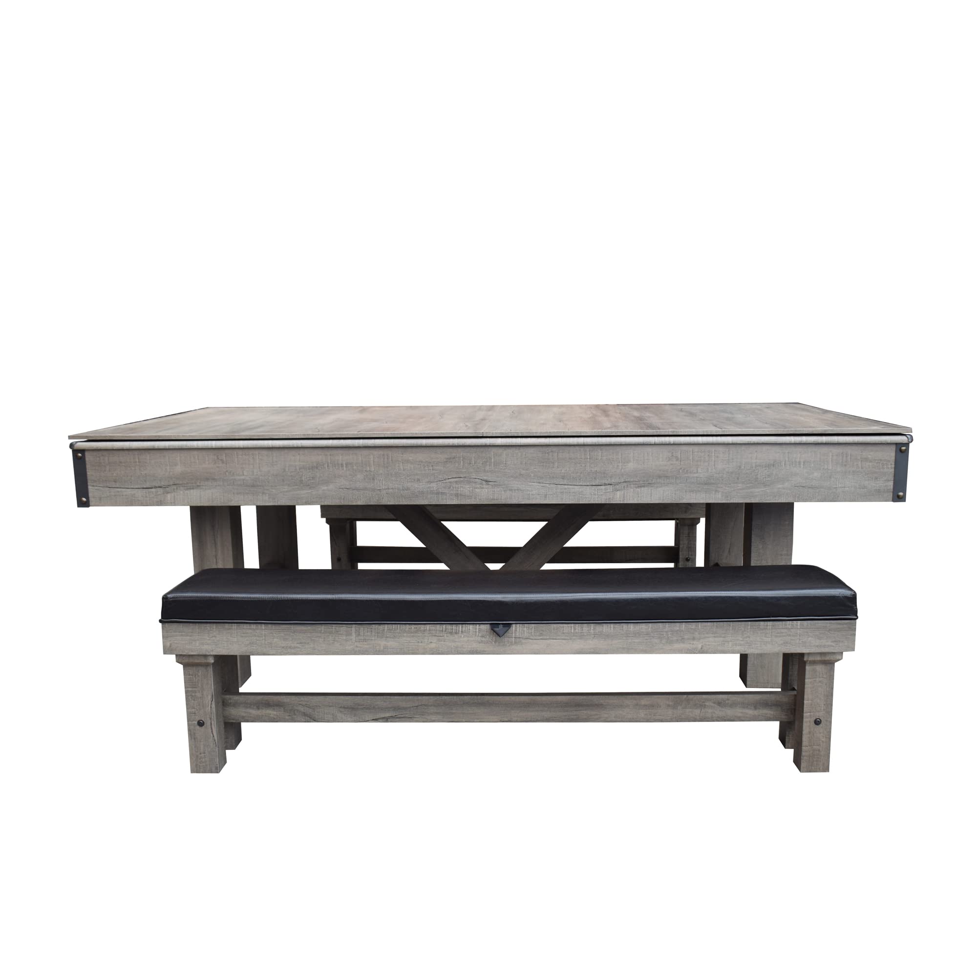 Hathaway Logan 7-Foot Pool Table Combo Set with Benches - Rustic Gray with Blue Felt, Barnwood Style for Game Rooms and Man Caves