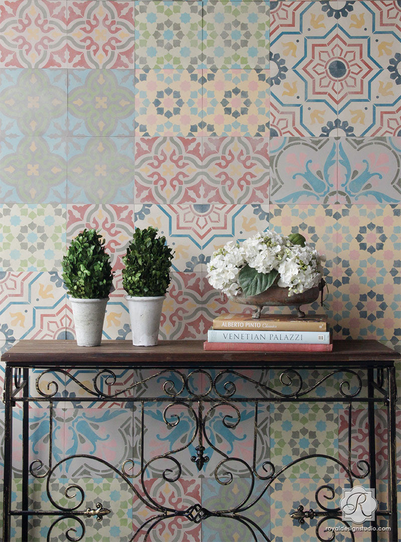 Spanish Tile Stencil Set for DIY Home Decor - Reusable Painting Templates for Walls, Floors & Furniture - Perfect for Mediterranean, Moroccan & Spanish Style Designs