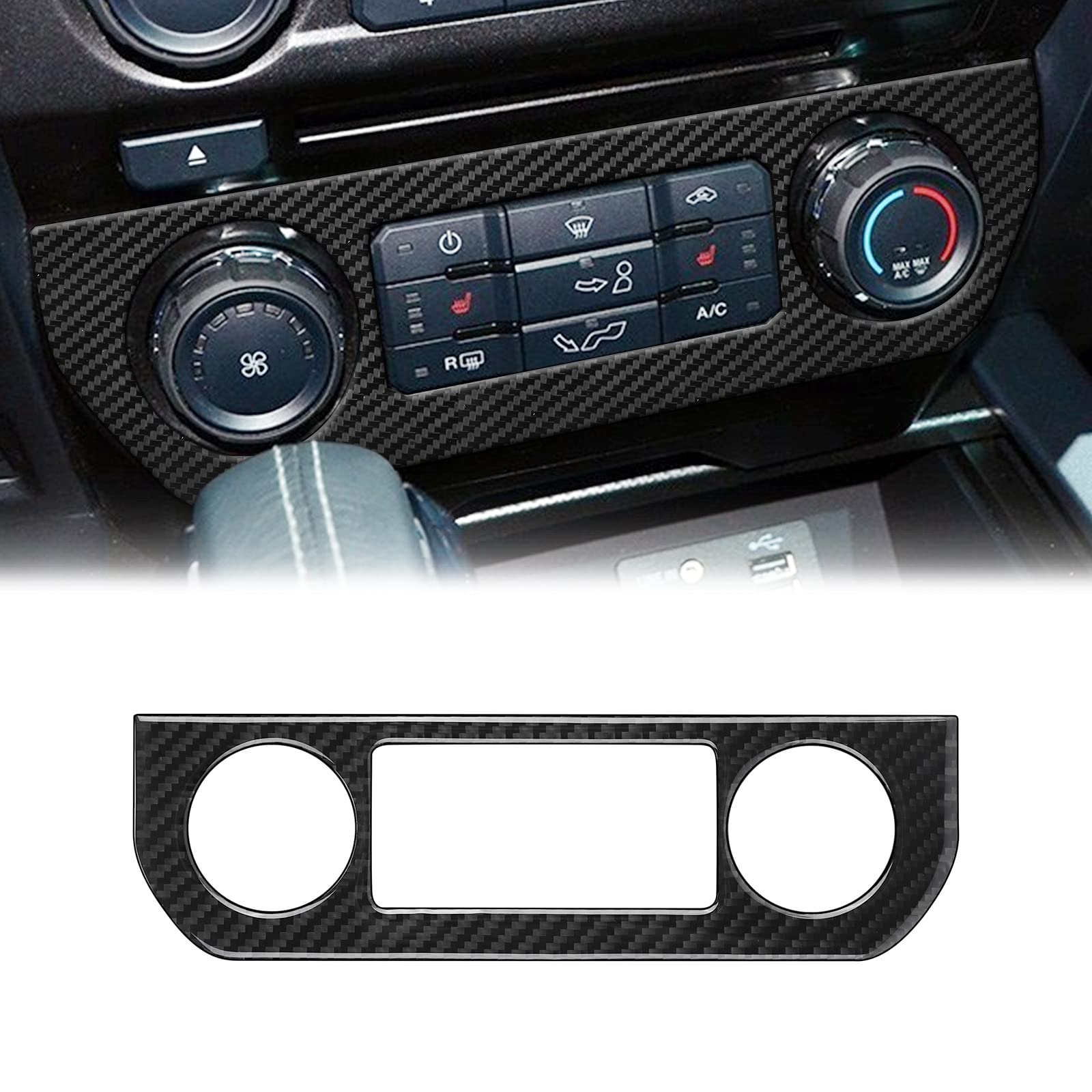 Carbon Fiber AC Control Panel Cover Trim for Ford F150 2015-2020 | Compatible with Air Conditioner Sticker & Interior Accessories | Durable Upgrade for Dash & Climate Control (Black)