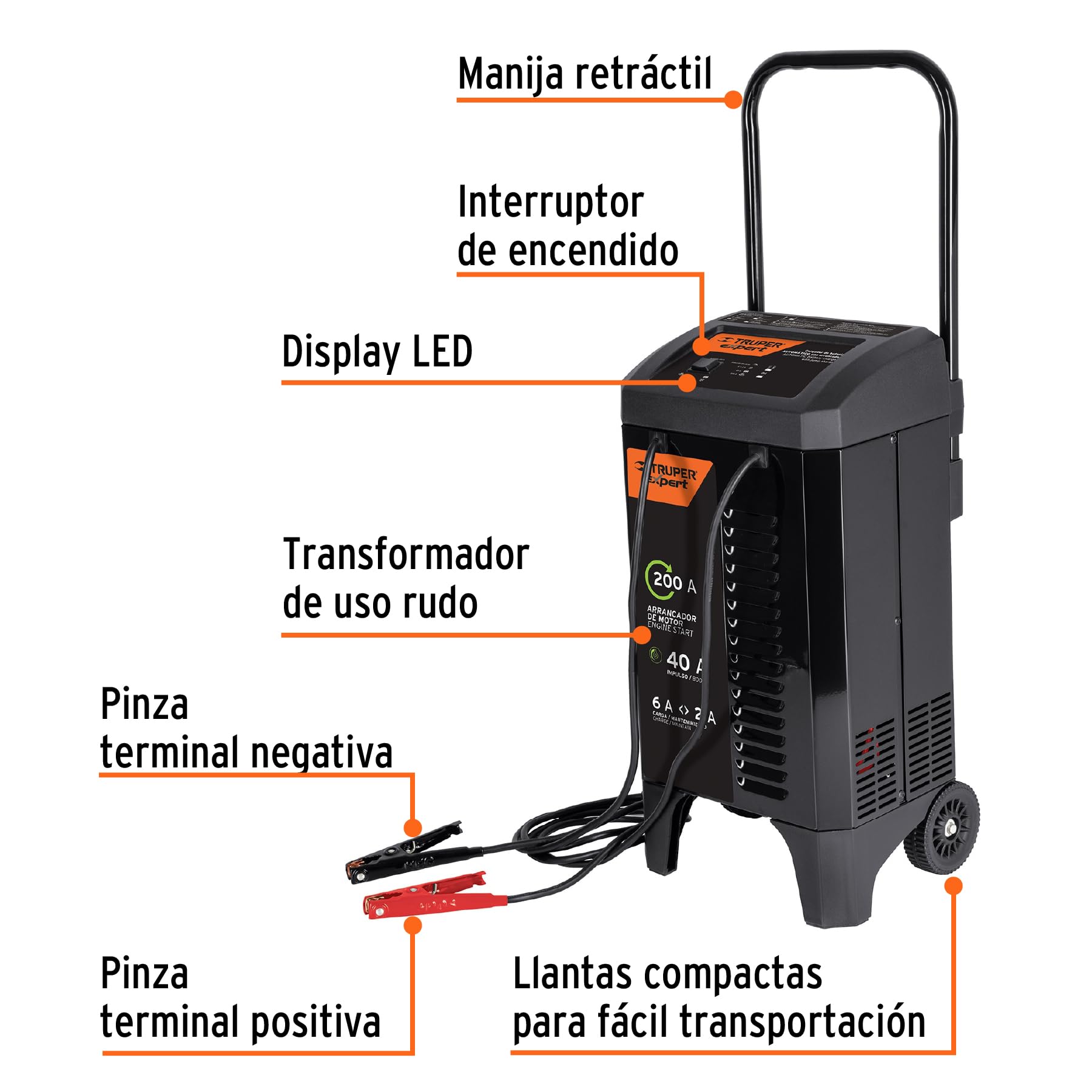 Truper Expert 12V 200A Heavy-Duty Battery Charger with Wheels - Perfect for Automotive, Marine & RV Battery Charging