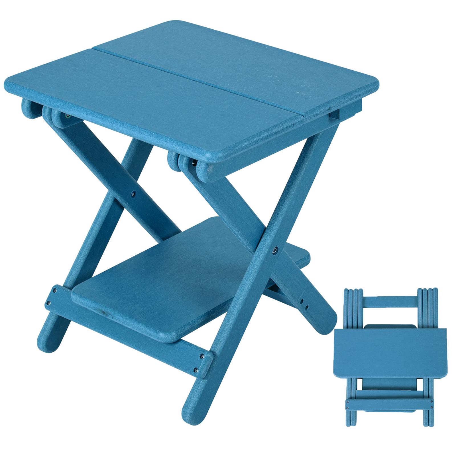 NALONE Outdoor Folding Side Table 15.7 Inch - HDPE Plastic Adirondack End Table, Square Camping Table for Patio, Picnic, Porch, Deck - Perfect for Outdoor Gatherings, BBQs, and Beach Trips (Navy Blue)