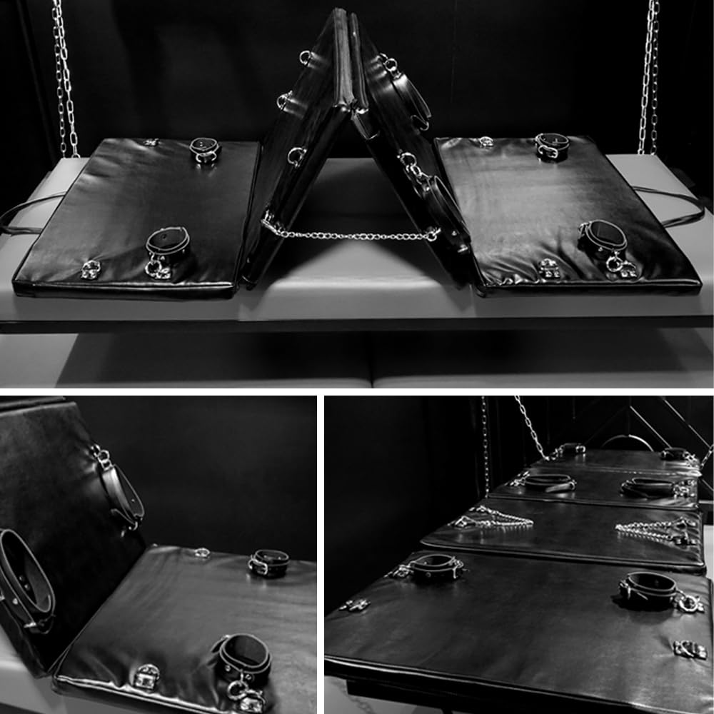 Premium PU Leather BDSM Bondage Restraint System - Adjustable Handcuffs & Ankle Cuffs for Couples, Portable Collapsible Sex Furniture for Adults | Perfect for Bedroom Play, Fetish Exploration & Spicing Up Relationships
