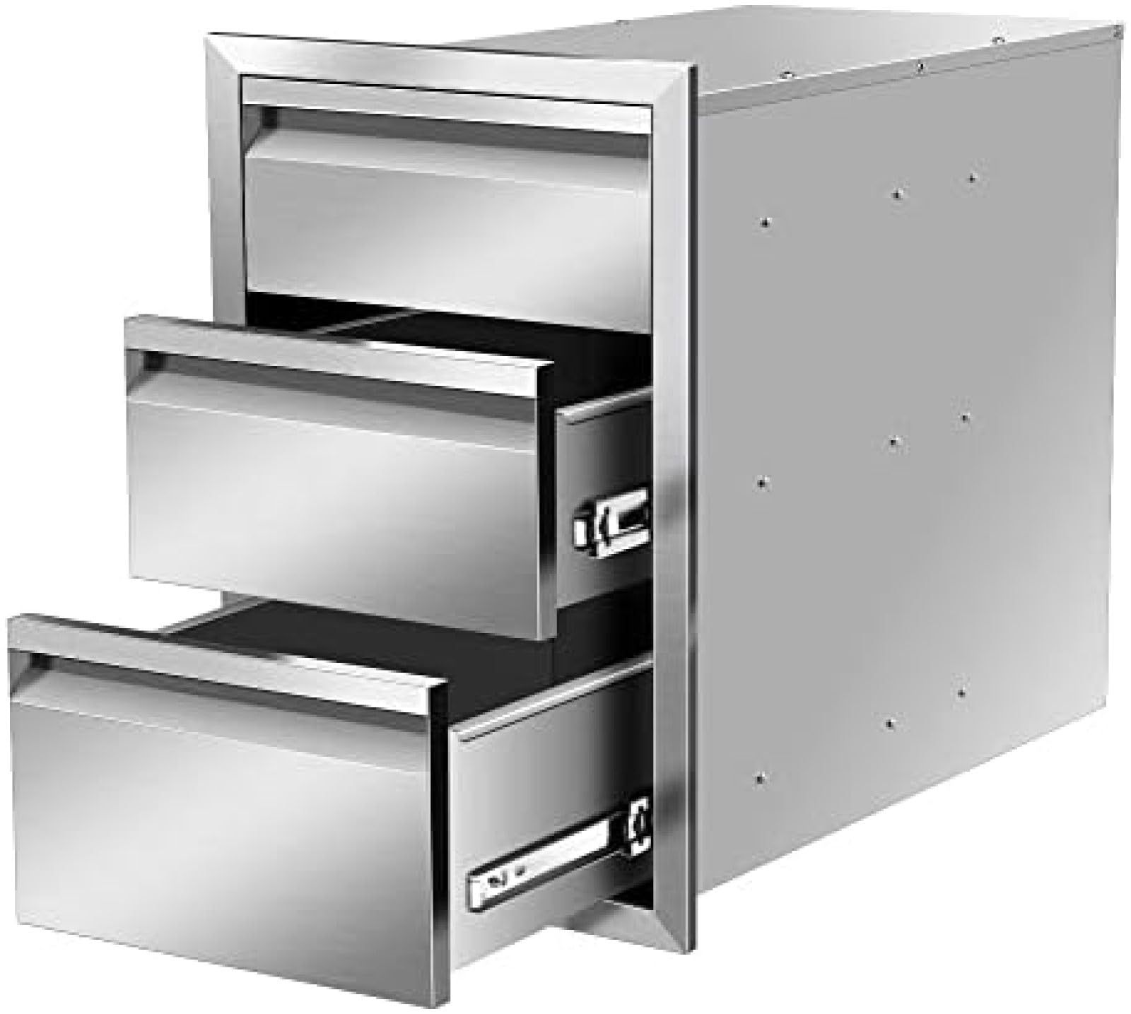 Stainless Steel Triple Access BBQ Drawers for Outdoor Kitchen - Flush Mount with Handle, 14W x 21H x 23D Inch - Perfect for Patio Grill Stations & Backyard Cooking Areas