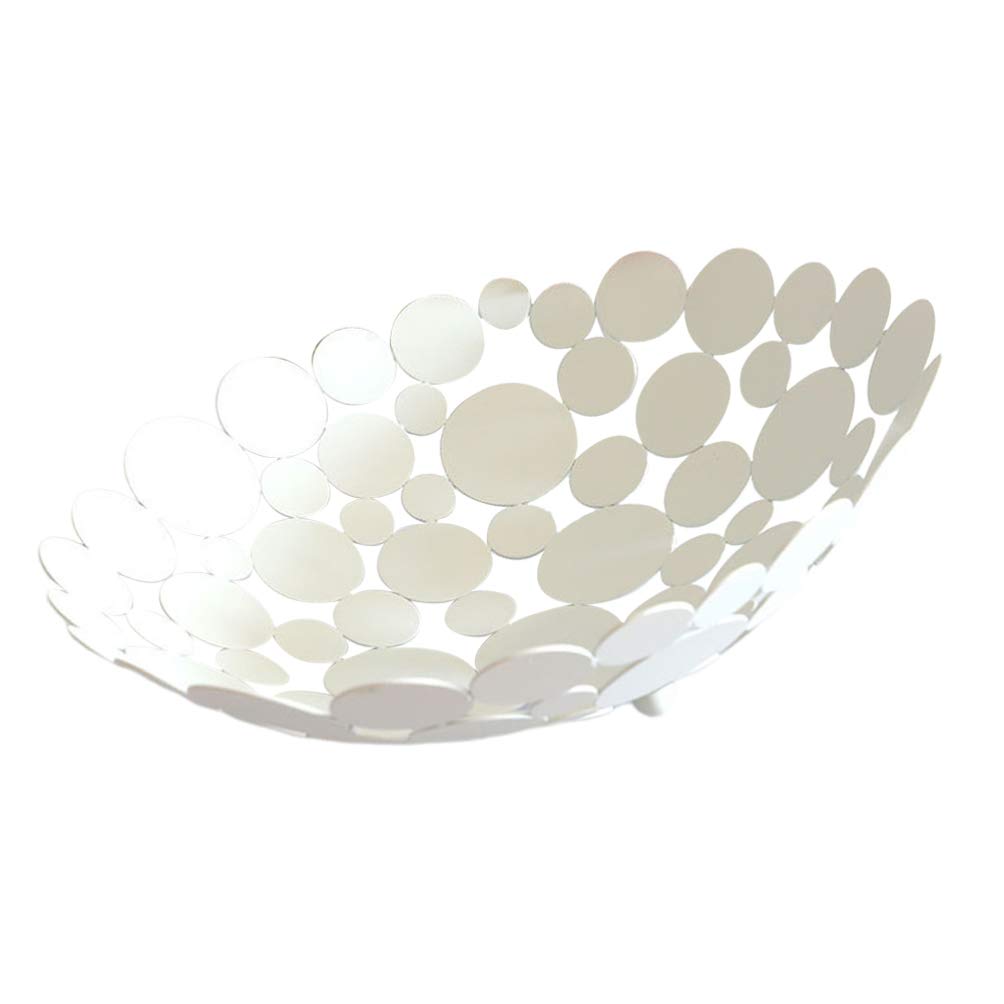 DOITOOL Modern White Metal Wire Basket - Round Hollow Fruit Bowl for Bread, Vegetables, Snacks & Candy | Kitchen Countertop Storage Organizer | Dish Basket for Dining Table & Pantry Organization