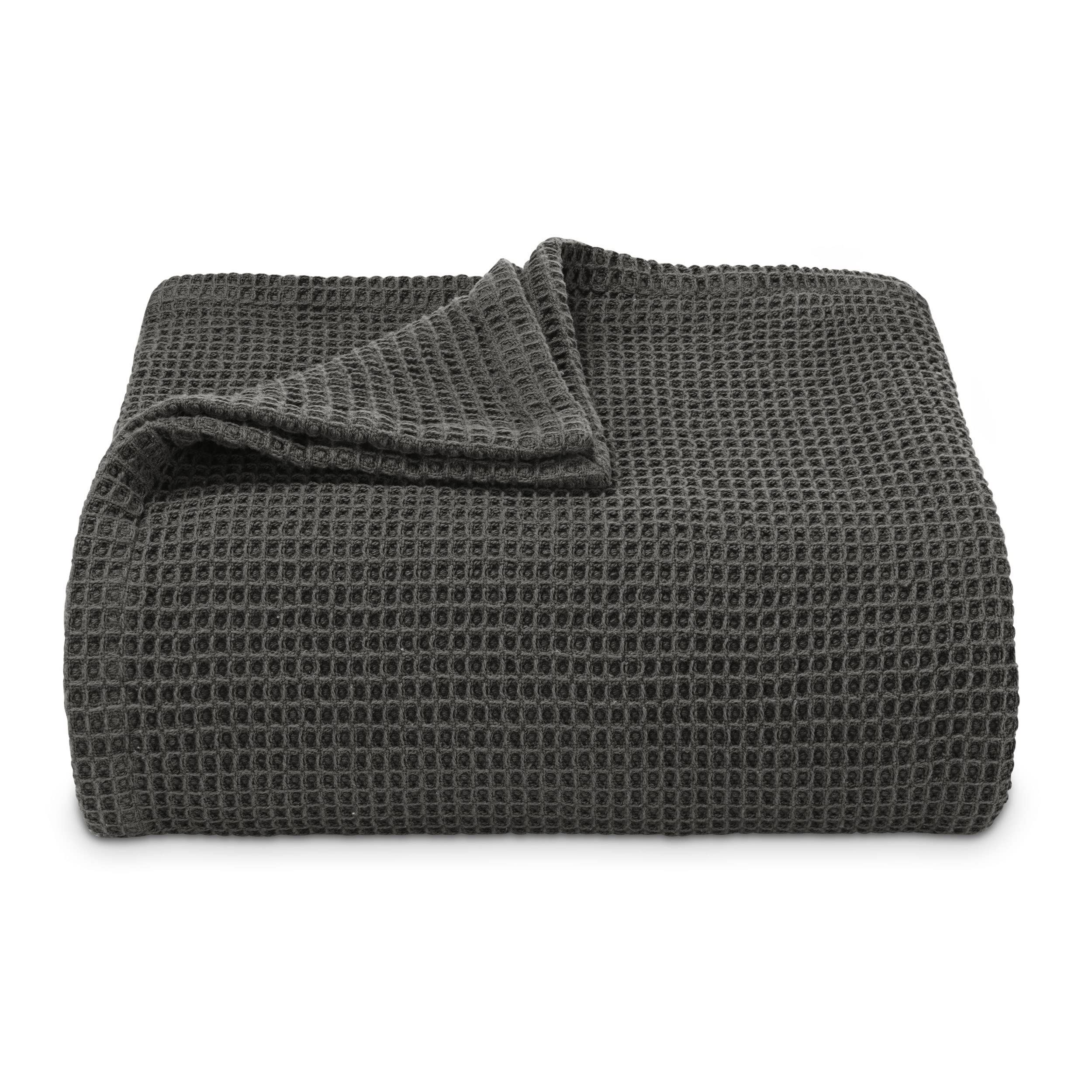 Vera Wang King Size Luxury Cotton Waffle Weave Blanket - Ultra Soft & Breathable Bedding for Cozy Nights (Charcoal Grey) - Perfect for Master Bedroom, Guest Room, and Cold Weather Comfort