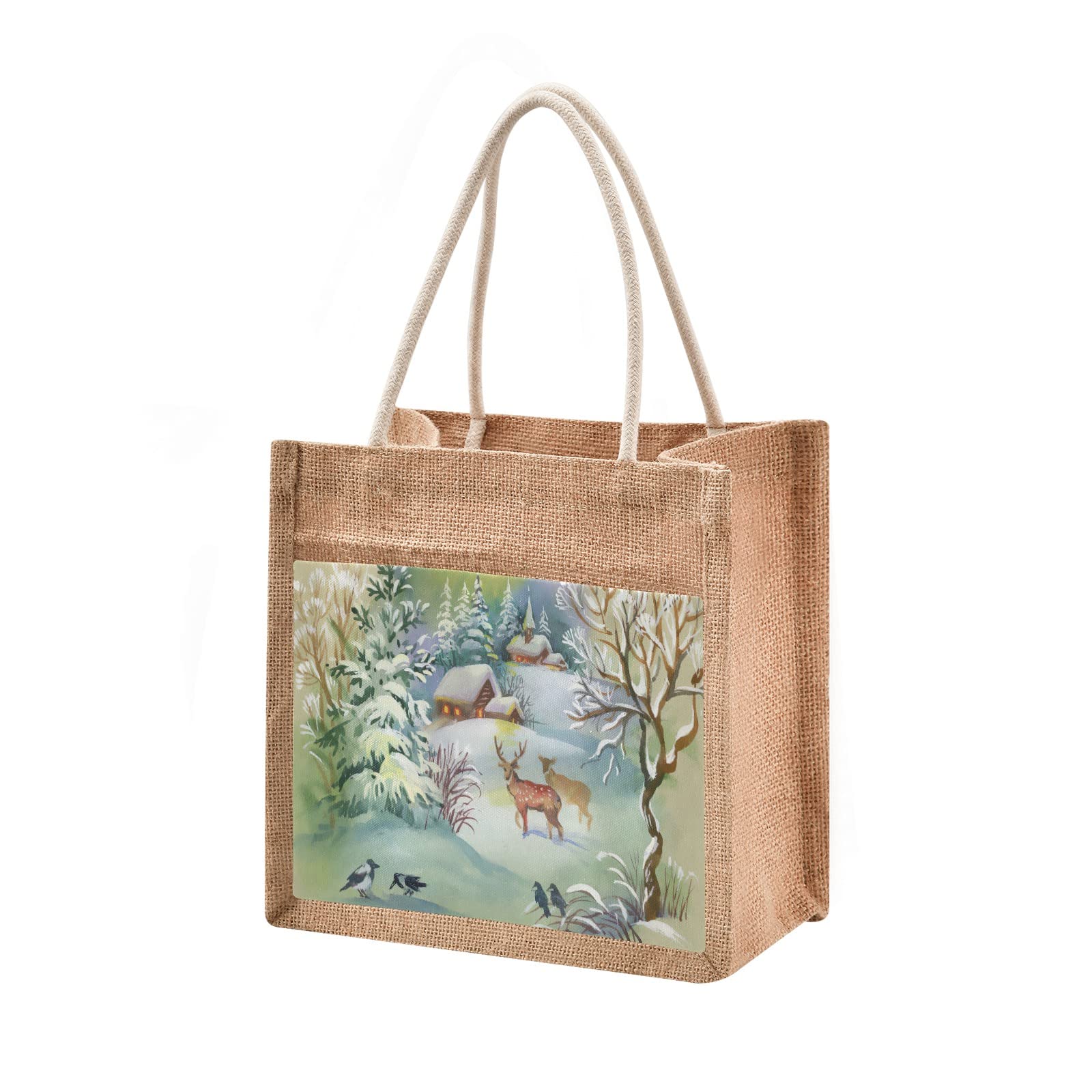 Linqin Deer Jute Tote Bag - Waterproof Burlap Straw Grocery Shopping Bag for Women - Eco-Friendly Reusable Beach Tote for Travel, Market & Daily Use