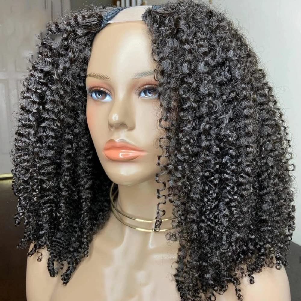 10A Kinky Curly U Part Human Hair Wigs for Black Women - Brazilian Glueless Curly U-Shape Clip-In Half Wig (150% Density, Natural Black, 20 Inch) - Perfect for Daily Wear, Parties & Protective Styling