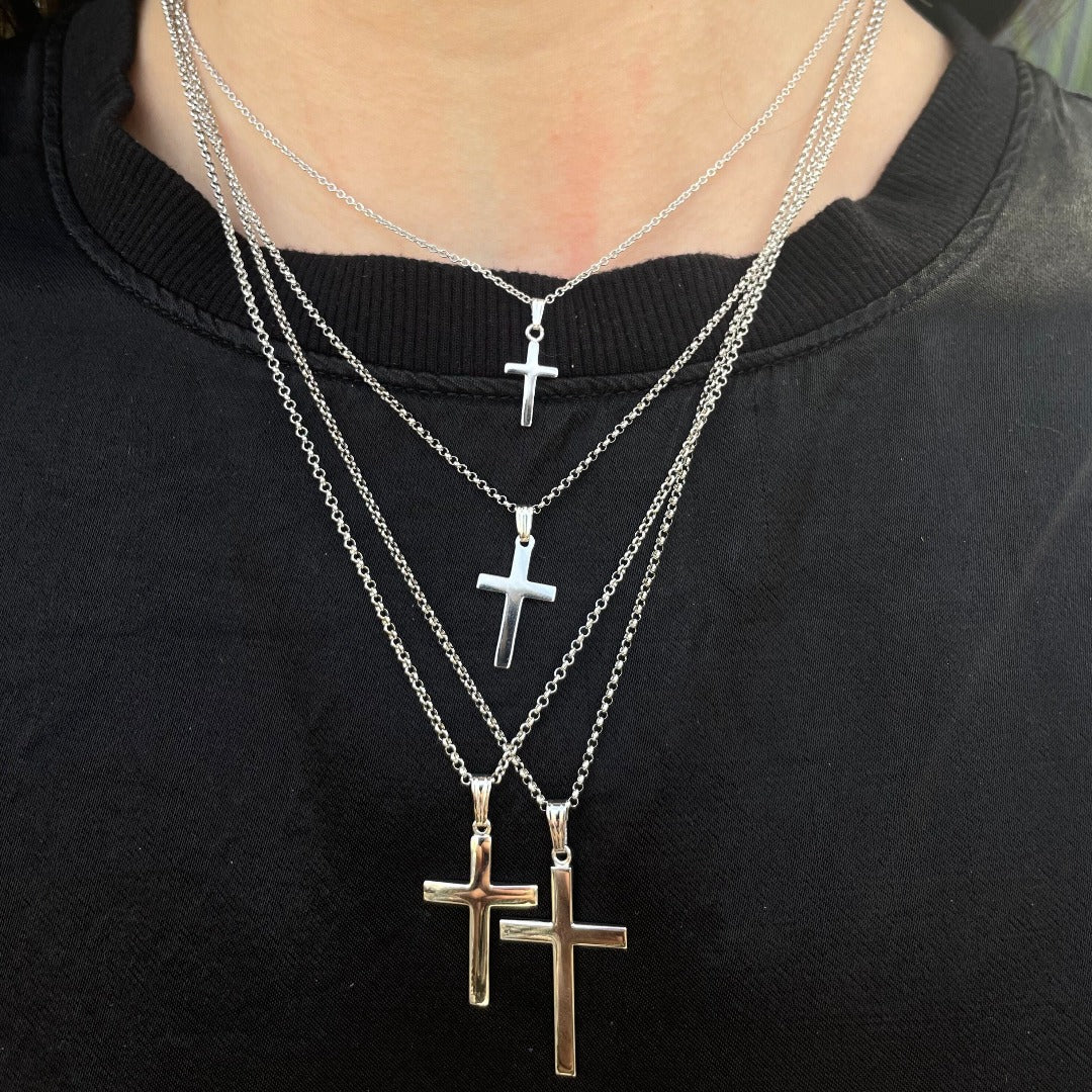 18x37mm Sterling Silver Cross Pendant Necklace for Women - Religious Jewelry Gift for Baptism, Confirmation & Everyday Wear
