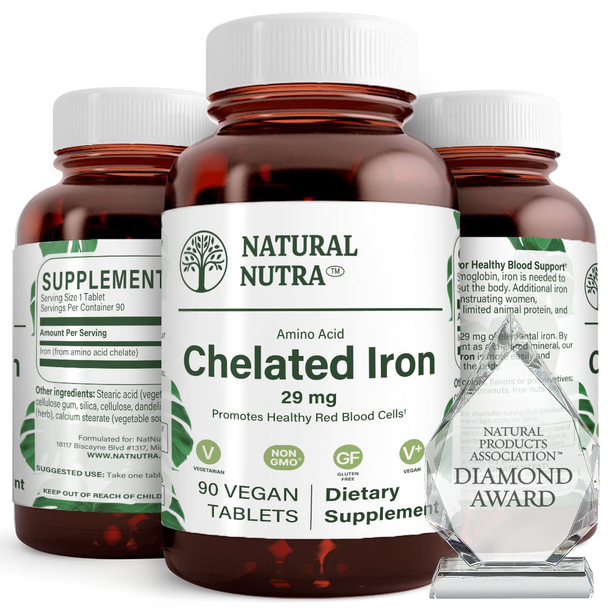 Natural Nutra Chelated Iron Supplement for Men & Women - Supports Nail, Skin & Hair Health - Enhances Iron Levels & Absorption - Gluten Free - 90 Tablets - Ideal for Anemia Support & Energy Boost