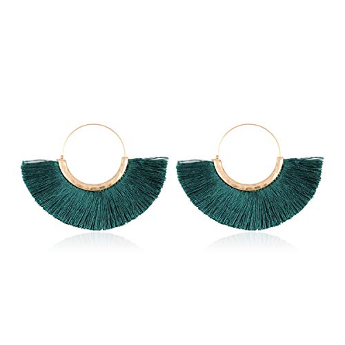 Halfmoon Tassel Hoops - Teal