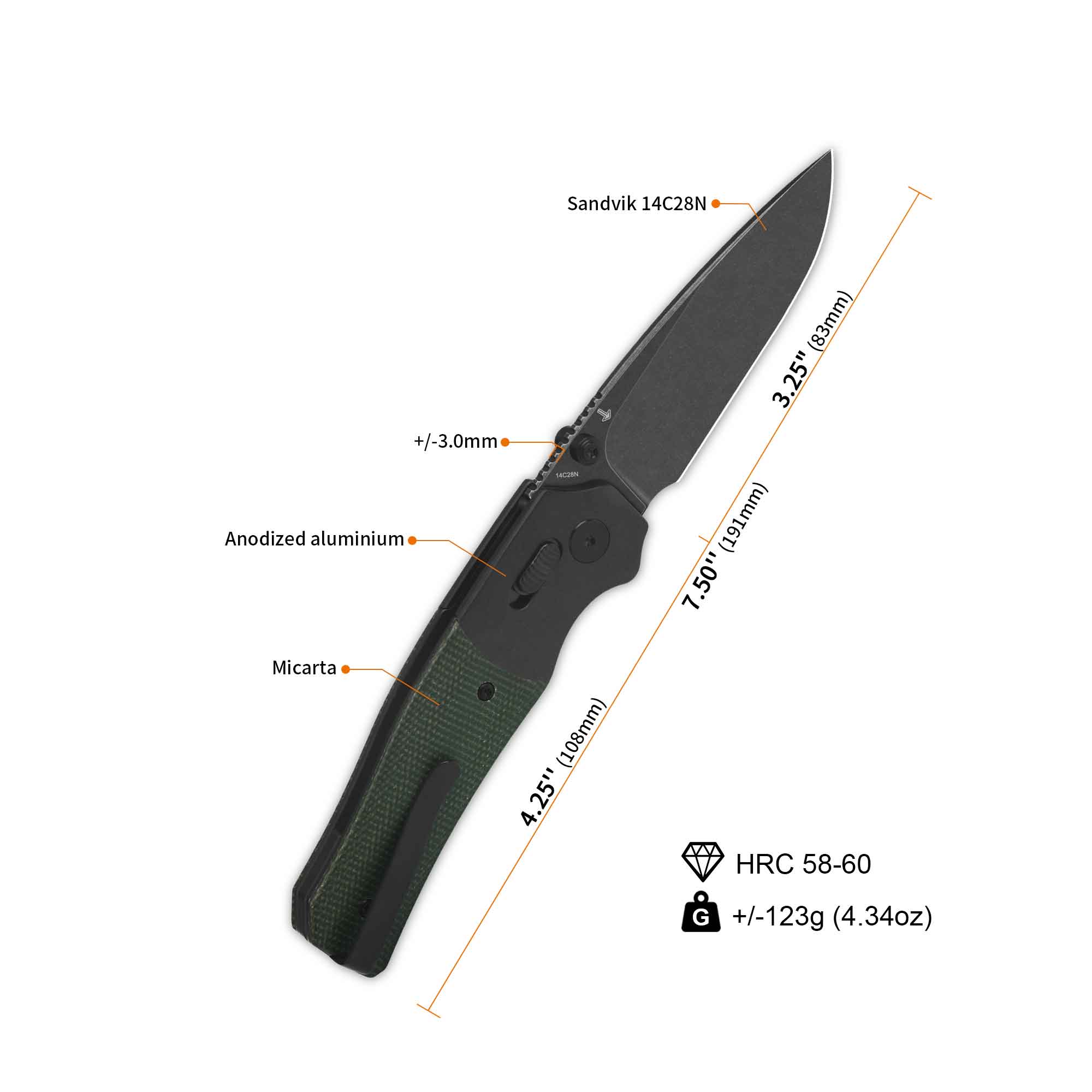 QSP Vault Glyde Lock Pocket Knife - 14C28N Stainless Steel Blade with Green Micarta Handle - EDC Folding Knife for Camping, Hiking & Outdoor Adventures