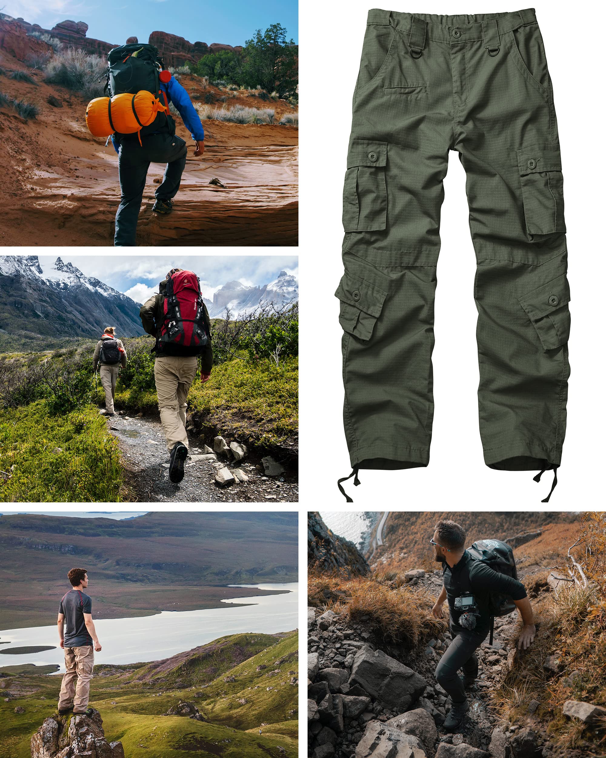Men's Outdoor Hiking Pants - Elastic Waist Cargo Pants for Hiking, Camping & Work | Ripstop Tactical Pants with 9 Pockets | Durable & Comfortable for Adventure & Daily Wear