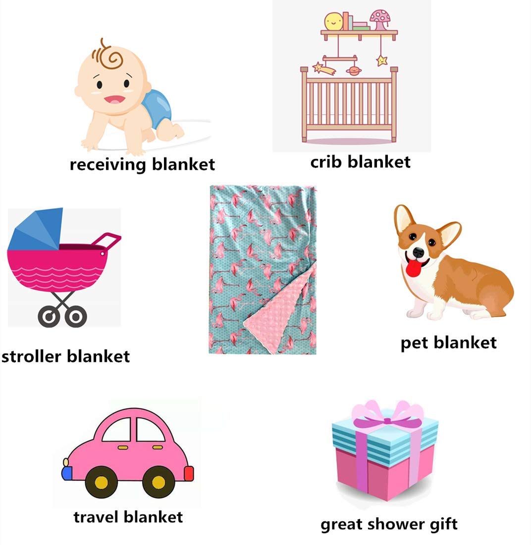 Super Soft Baby Blanket - Double Layer Minky Blanket with Dotted Backing, Pink Flamingo Design, 30 x 47 Inch | Perfect for Newborns, Nursery, Stroller, Toddler Crib Bedding | Ideal for Boys & Girls | Cozy Security Blanket for Sleeping, Travel & Playtime