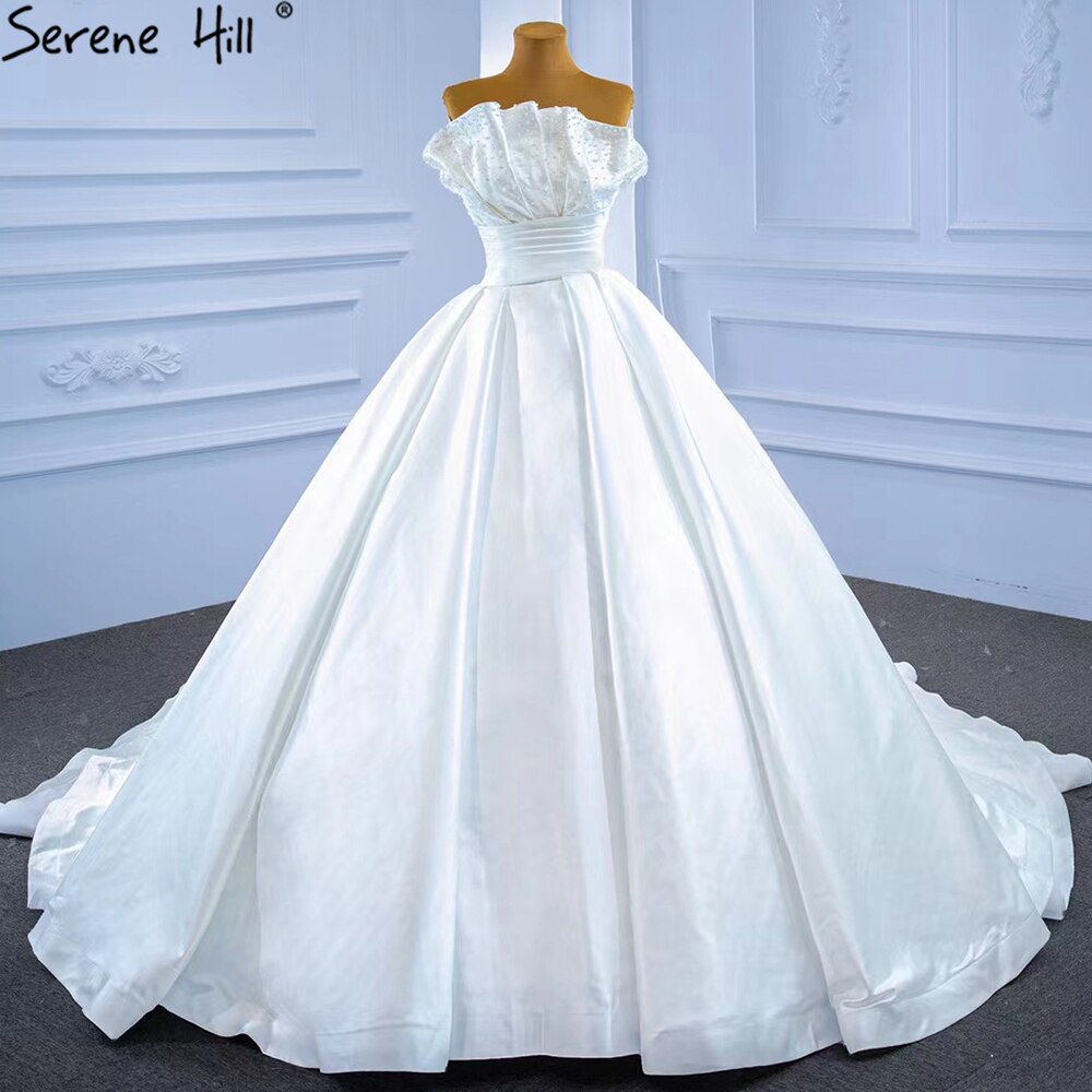 Serene Hill White Satin Sexy Wedding Dress 2025 - High-End Beaded Pearl Bridal Gown HM67267 | Custom Made for Brides, Beach Weddings & Formal Ceremonies